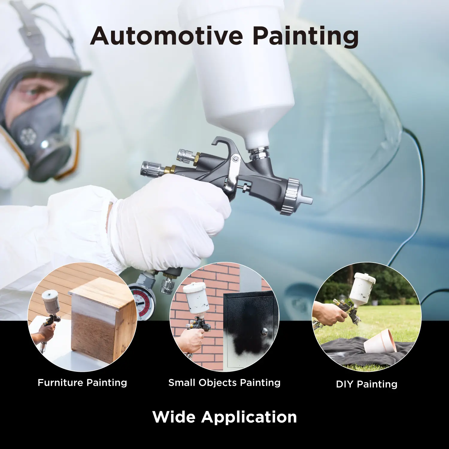 Spray Gun Premium & Basic Kit for Cars & House DIY Painting Superior Quality Atomization Efficient Transfer Easy Operation One-Piece Forged Aluminum Body Teflon Coating