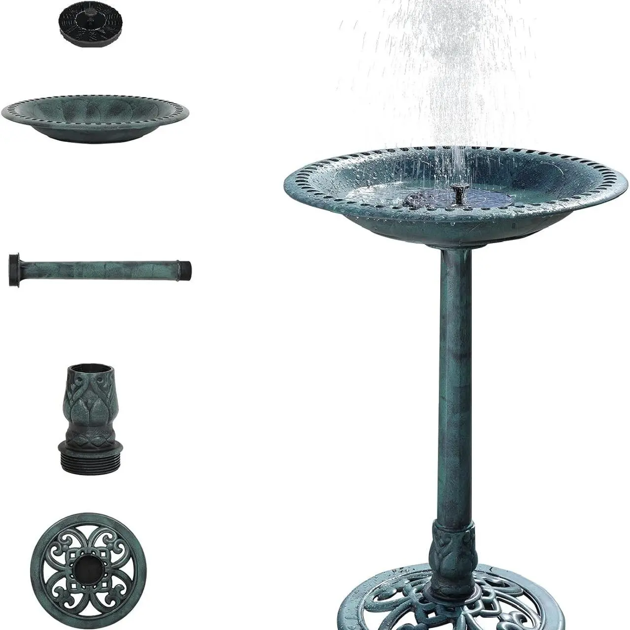 28'' Bird Bath with Solar Fountain – Antique Copper Resin Pedestal Birdbath for Outdoor Garden & Patio Decor