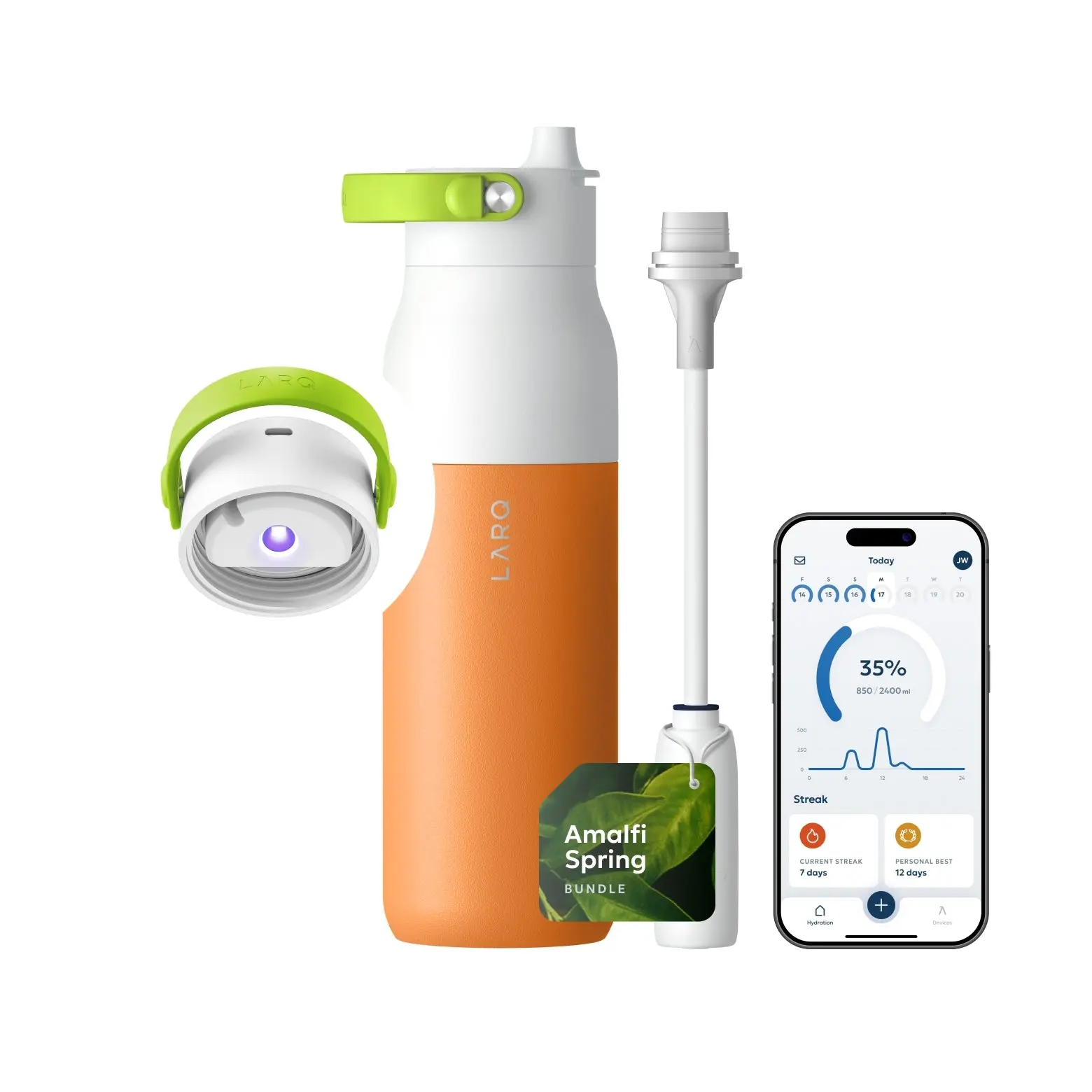 Self Cleaning Water Bottle - UV Water Purifier with Filter Straw, Smart App Hydration Tracking, Insulated Stainless Steel