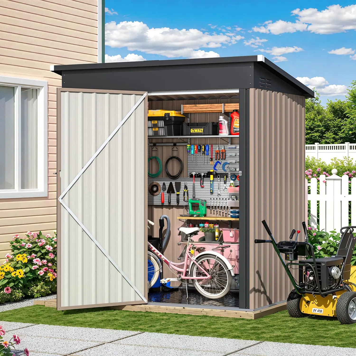 5' x 3' Modern Metal Outdoor Storage Shed, 16.6 sq. ft. space with lockable door, ideal for garden, backyard, patio, and tool storage