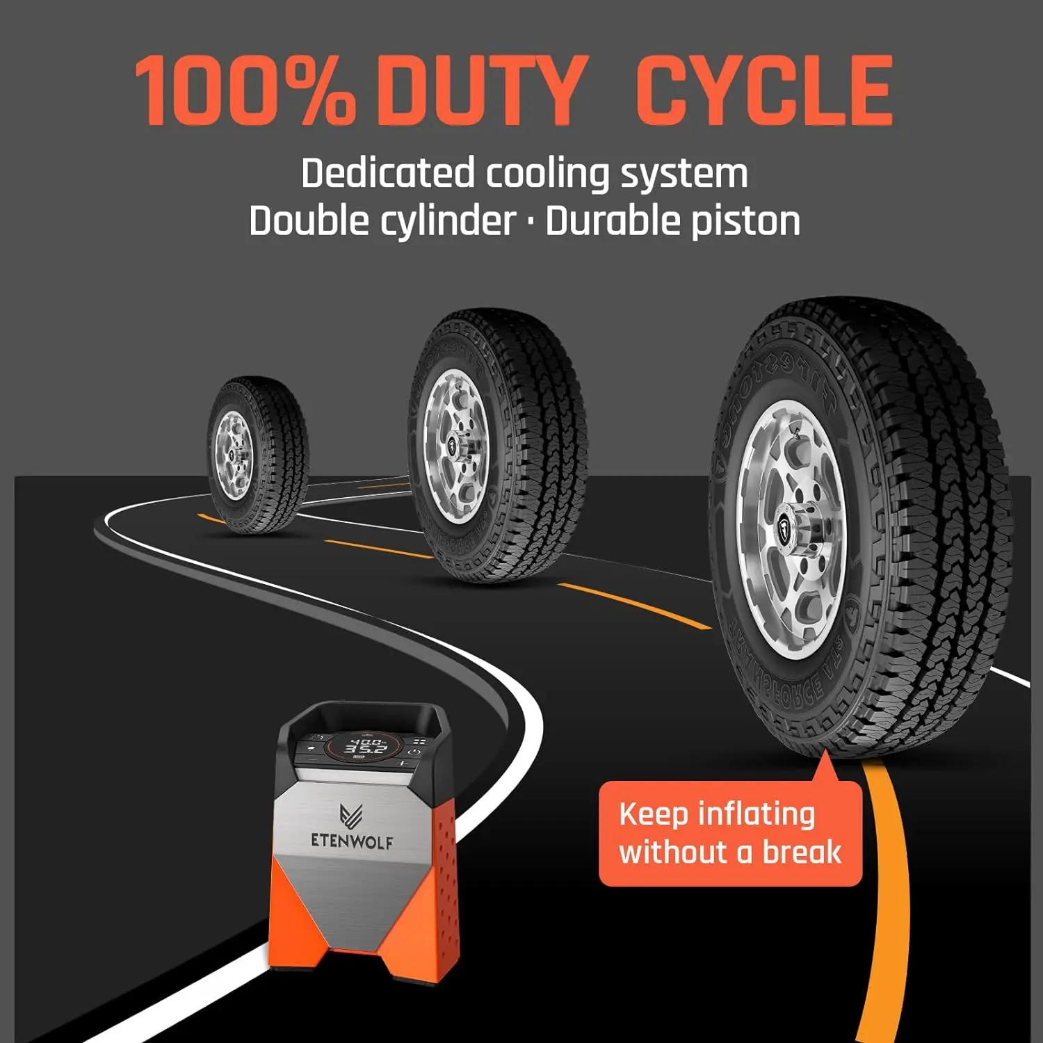 160PSI Car Air Pump & Tire Compressor, Portable Cordless Pump with Auto Stop, 7800mAh Battery for Flat Tires, SUVs, Bikes –  (Vivid Orange) Emergency Air Pump outdoorfun