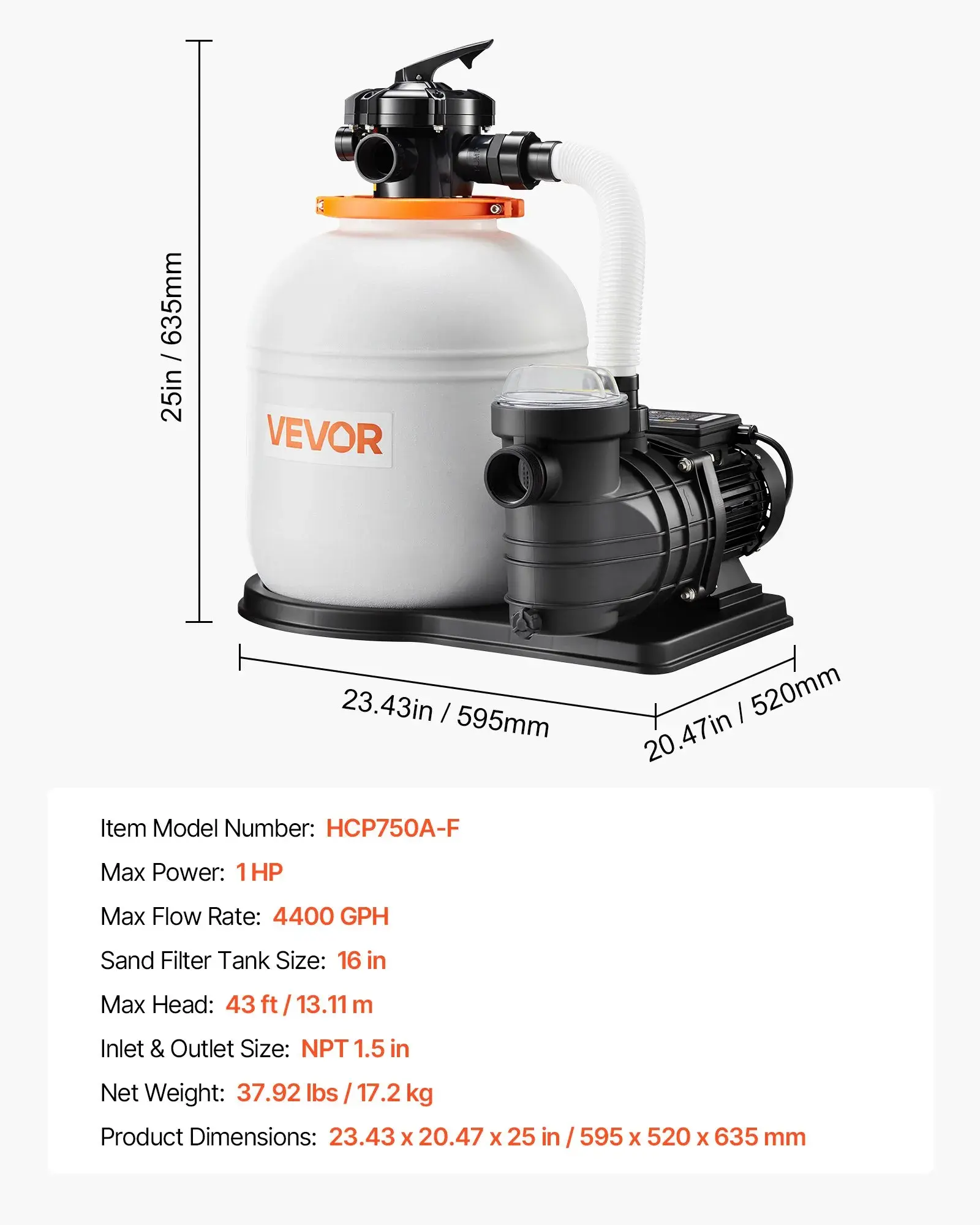 FlashPure Sand Filter Pump, Summervibes,Summervibes, 16 in for Above Ground Pool, 1 HP 4400 GPH, Swimming Pool Filter System with Timer, 6X Faster Filtration with Media Installed, Leak-Resistant, Ready to Use Out of Box, Pool Accessories, Swimming P