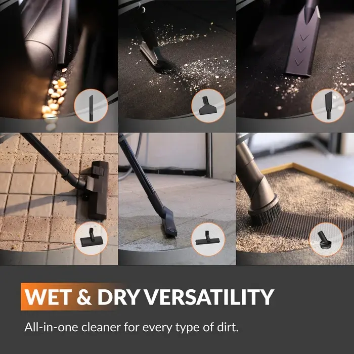Vacuum Cleaner 30ft Retractable 20KPA Suction 6 Nozzles 4.5 Gallon Dustbin Wall Mounted Wet Dry Home Cleaning Solution