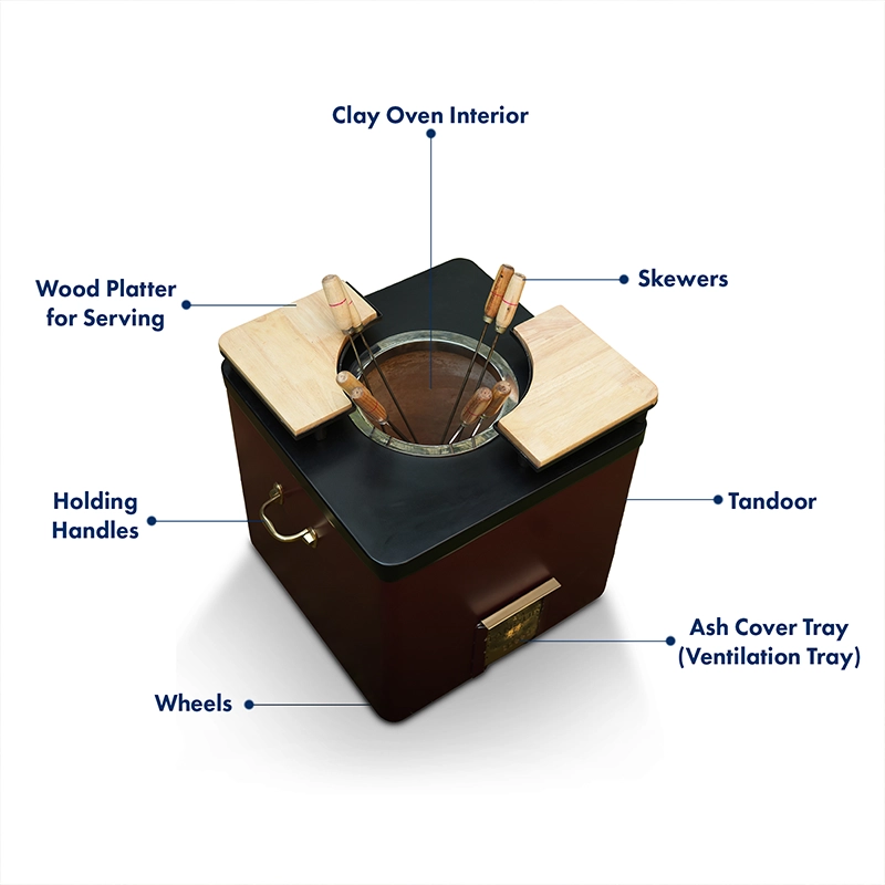 Square Maroon Tandoor Oven – Portable High-Heat Cooking Stove