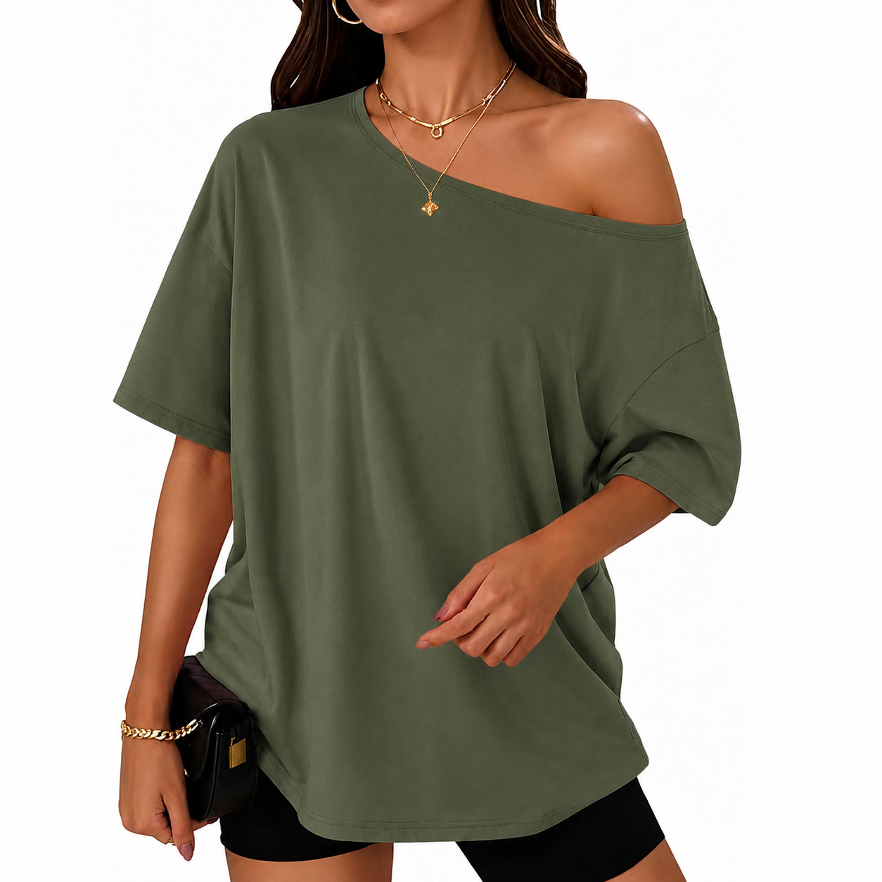 Womens Off the Shoulder Tops Oversized Summer Spring T-Shirts 2026