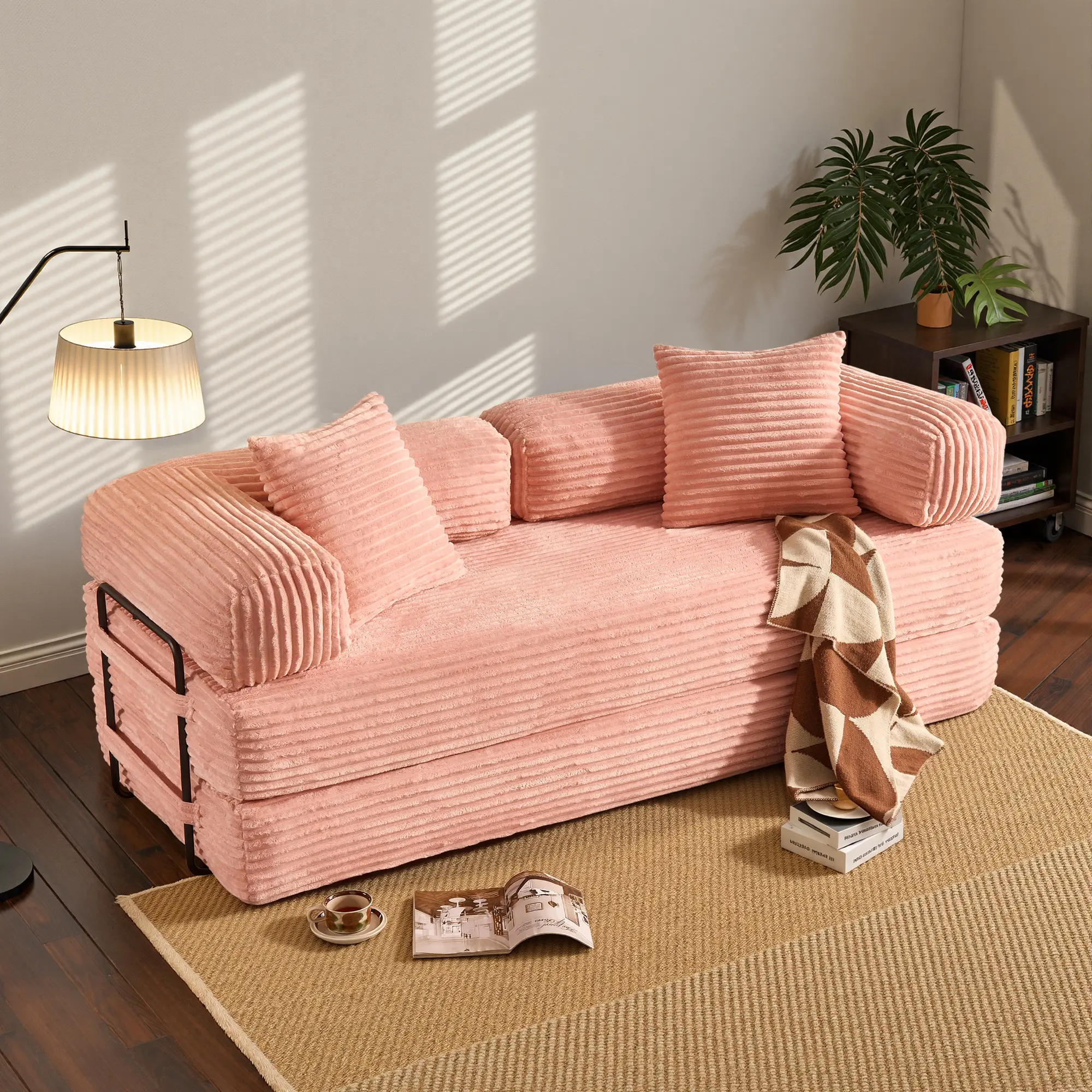 80"Oversized Boneless Couch, 5-in-1 Convertible Sleeper Sofa Bed, Deep Seat Corduroy Modular Floor Sofa, Foldable Pull-Out Couch for Living Room, Apartment,No Assembly
