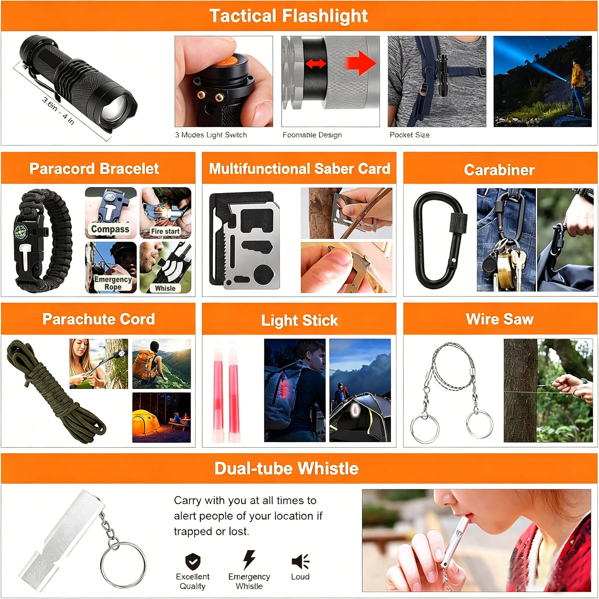 Survival First Aid Kits, Professional Survival Gear Equipment Tools First Aid Supplies kit for SOS Emergency Hiking Hunting Disaster Camping Adventures