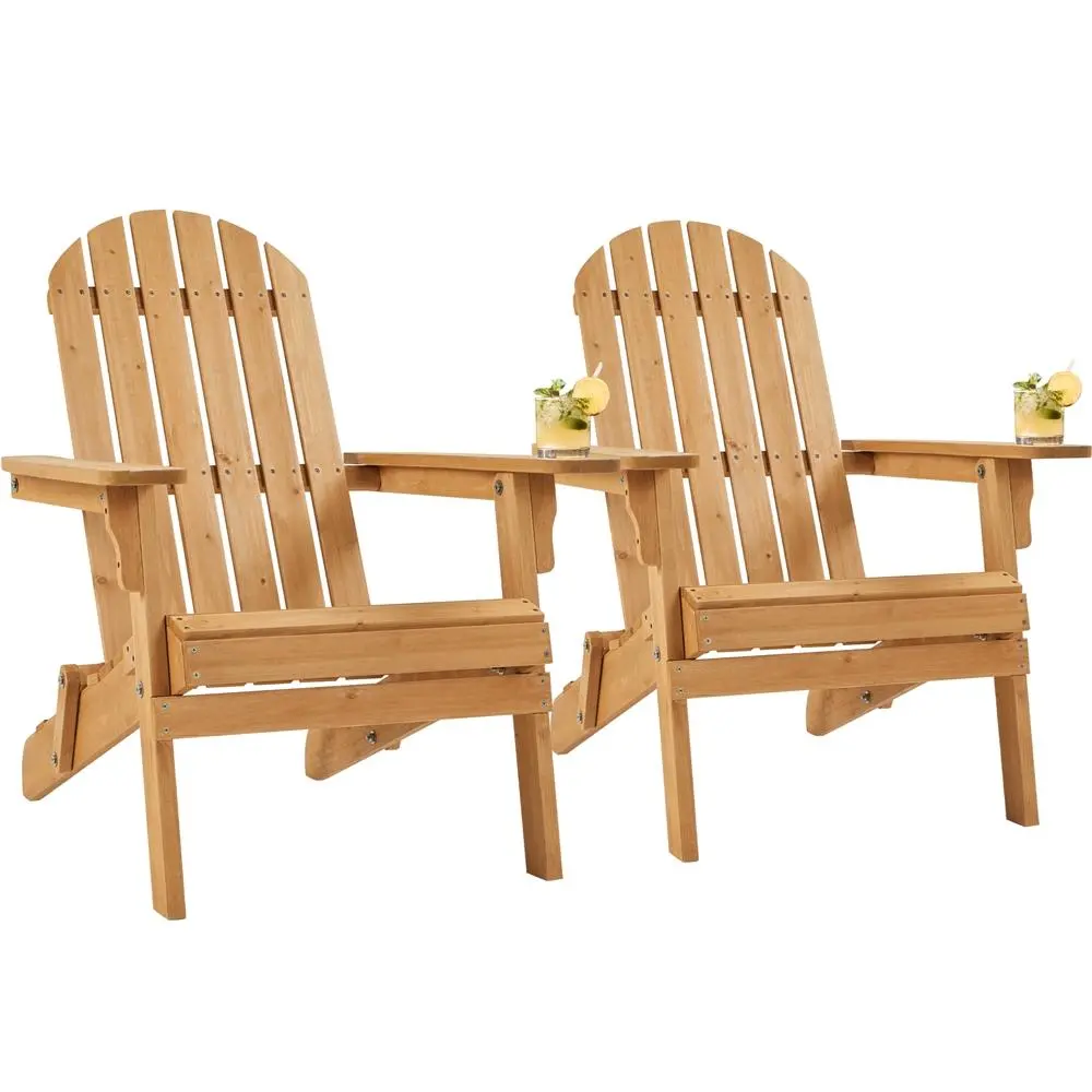 2026 Upgrade Folding Adirondack Chair Set of 2 Outdoor Solid Wood Garden Chair Weather Resistant