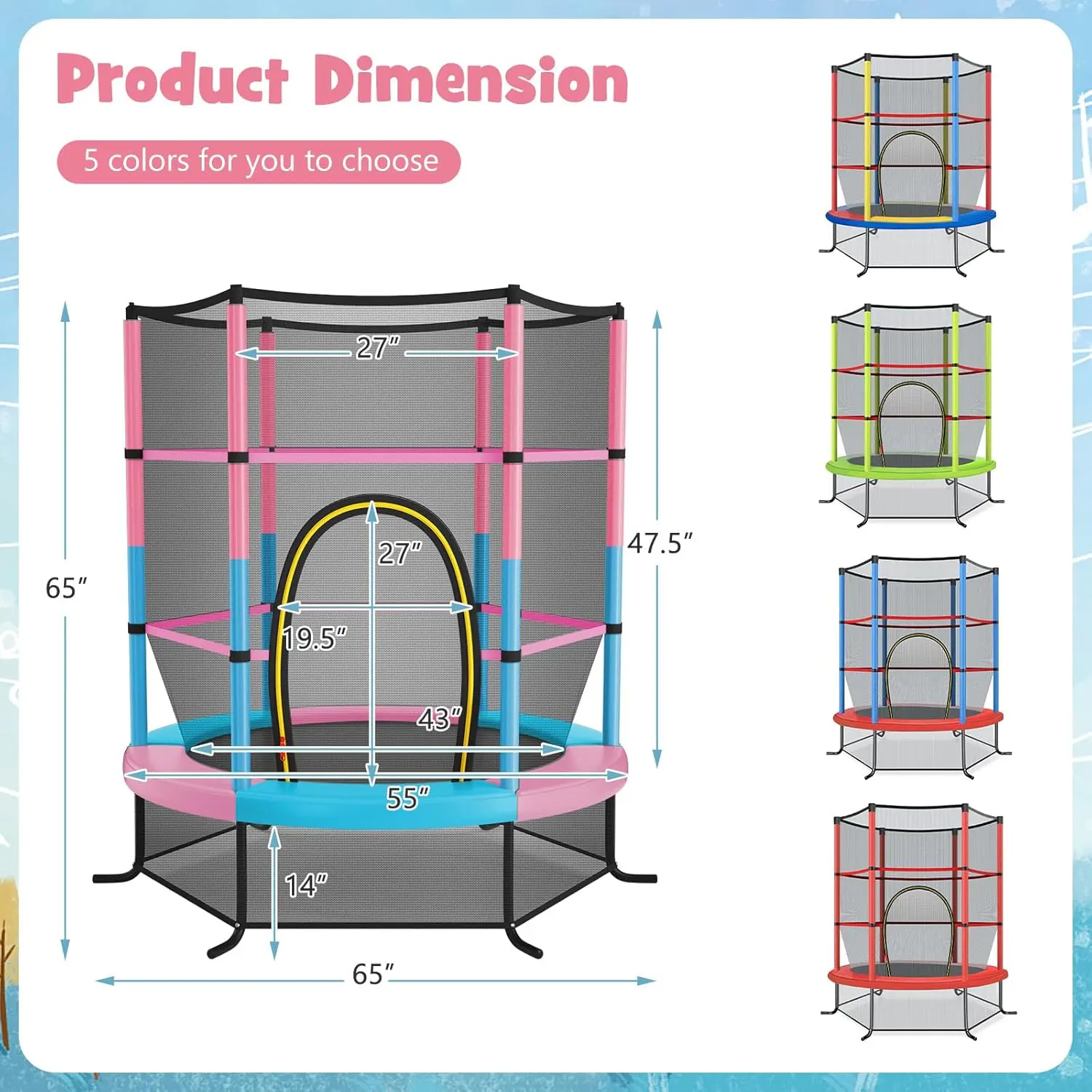 55"/60" Trampoline for Kids, No-Gap Jumping Mat, Easy to Assemble, Indoor/Outdoor, Ideal Gift for Boys and Girls,Summervibes