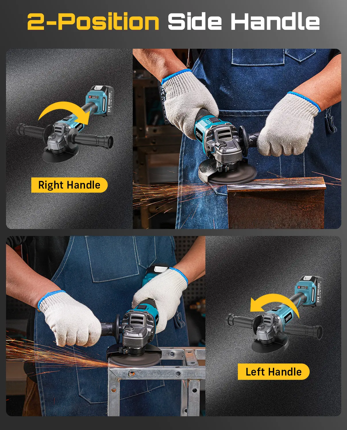 Cordless Angle Grinder Kit – Brushless 10,000RPM, 2x4.0Ah Batteries, 4-1/2'' Cutting, Flap & Wool Wheels for Precision Grinding