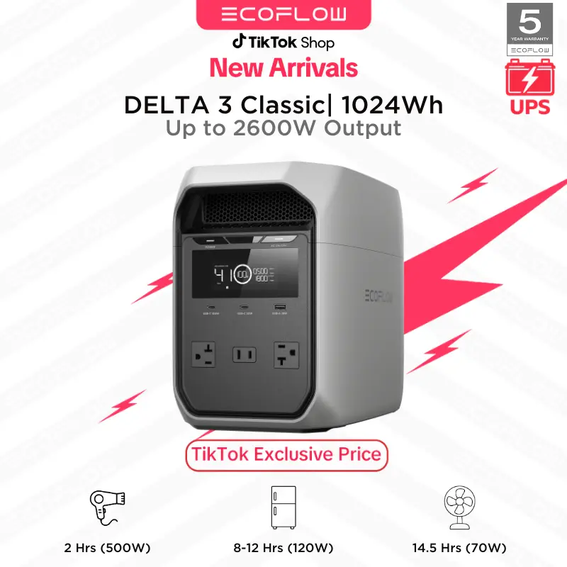 1024Wh LiFePO4 Battery, 1800W AC/100W USB-C Output, 1 Hr Fast Charge, Solar Generator for Home Backup, Camping & RVs