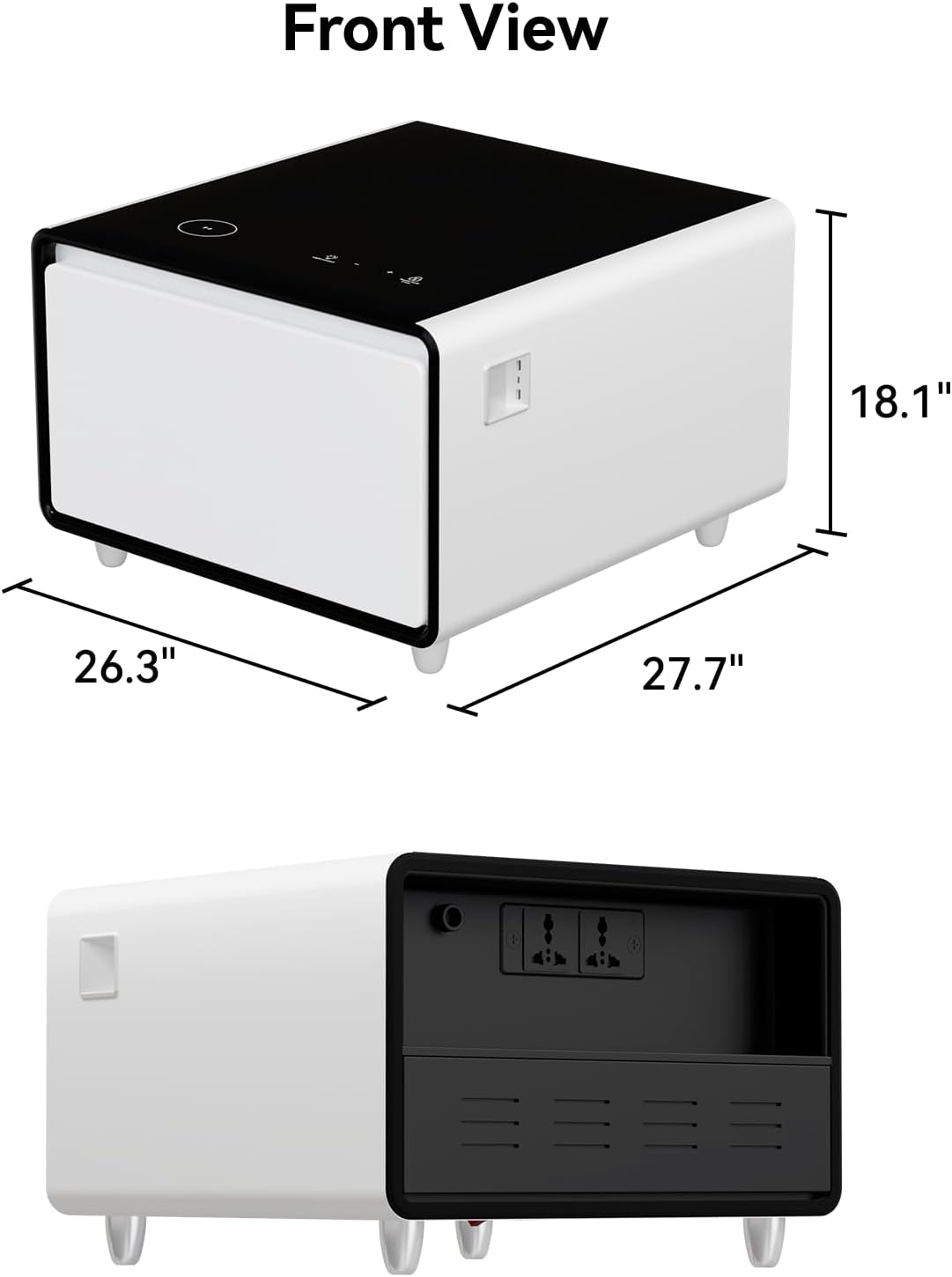 Smart Side Table, Nightstand with Built in Fridge, 27.7" D x 26.3" W x 18.1" H, Mini Coffee Table with 15W Wireless Charging, Modern End Table with USB Chargers and Outlets