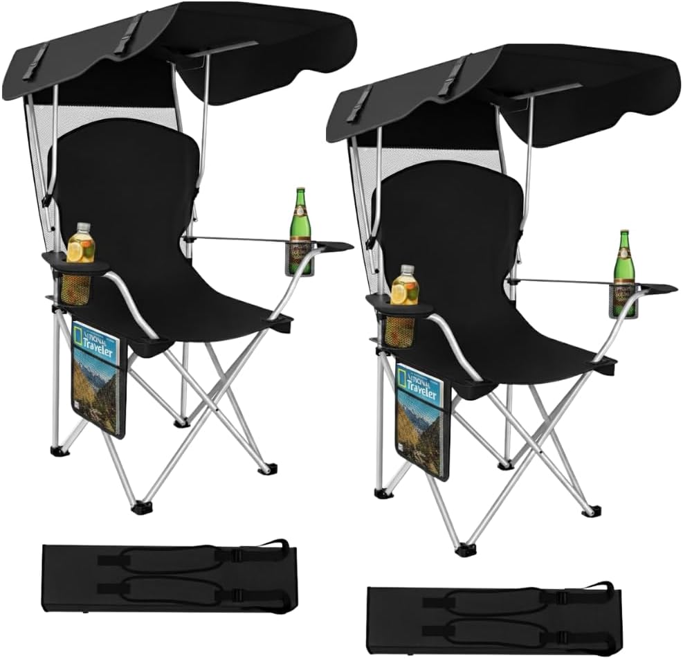 Portable Folding Camping Chairs with CanopyShade, Beach Chair for Adults, DurableWeather Resistant 600D Oxford Cloth,Camping Chair with Canopy for Outdoors