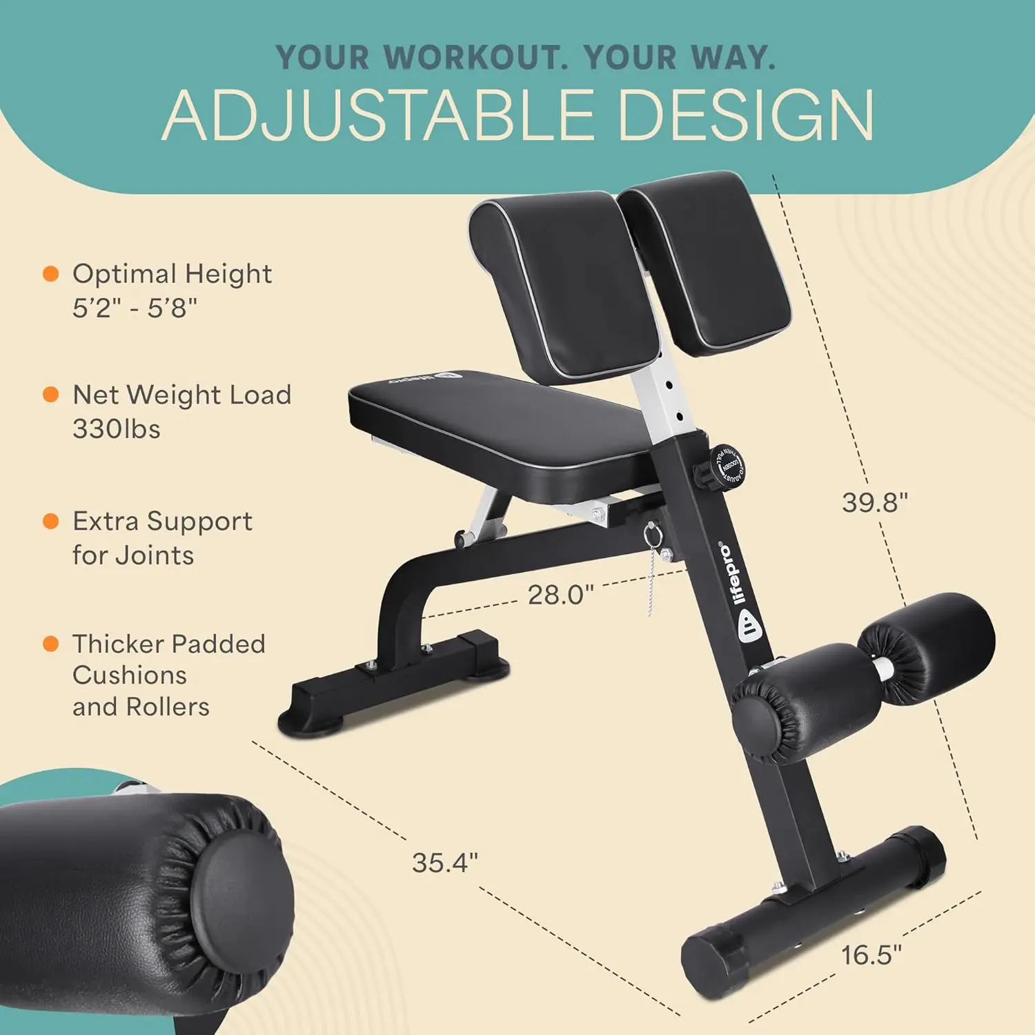 Adjustable Roman Chair – Back Extension Bench for Glutes, Hamstrings, Core & Lower Body Strength Training