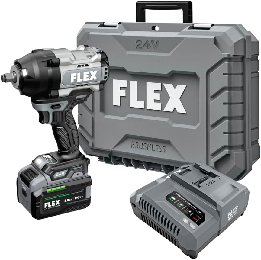 Brushless Cordless 1/2-Inch 1,500 Ft-Lbs High-Torque Impact Wrench Kit with 6.0Ah Stacked Lithium Battery and 280W Fast Charger