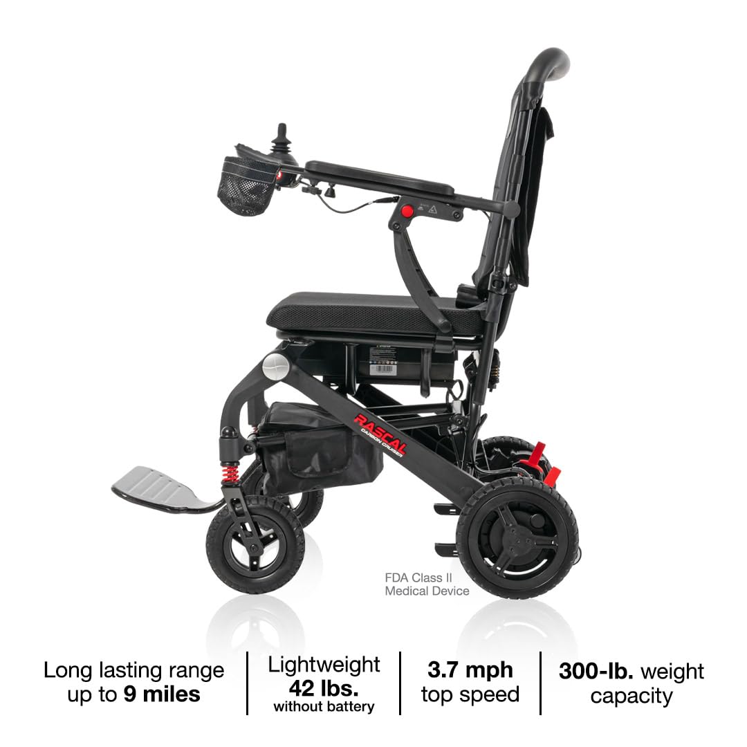 Lightweight Foldable Electric Wheelchair – Carbon Fiber Power Chair with Airline-Approved Battery, 300 lb Capacity