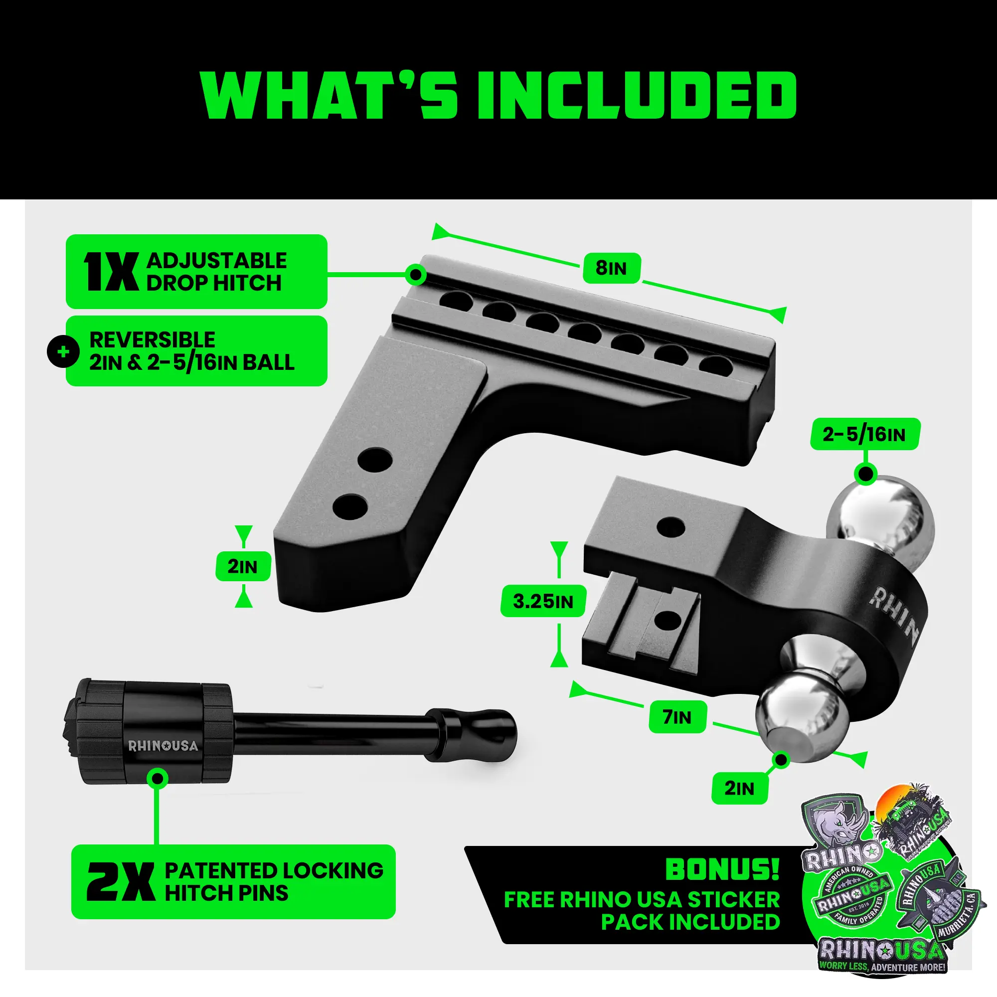 Adjustable Trailer Hitch – 2'' Receiver, Heavy-Duty Aluminum Drop Hitch, 12,500 lb Towing Capacity