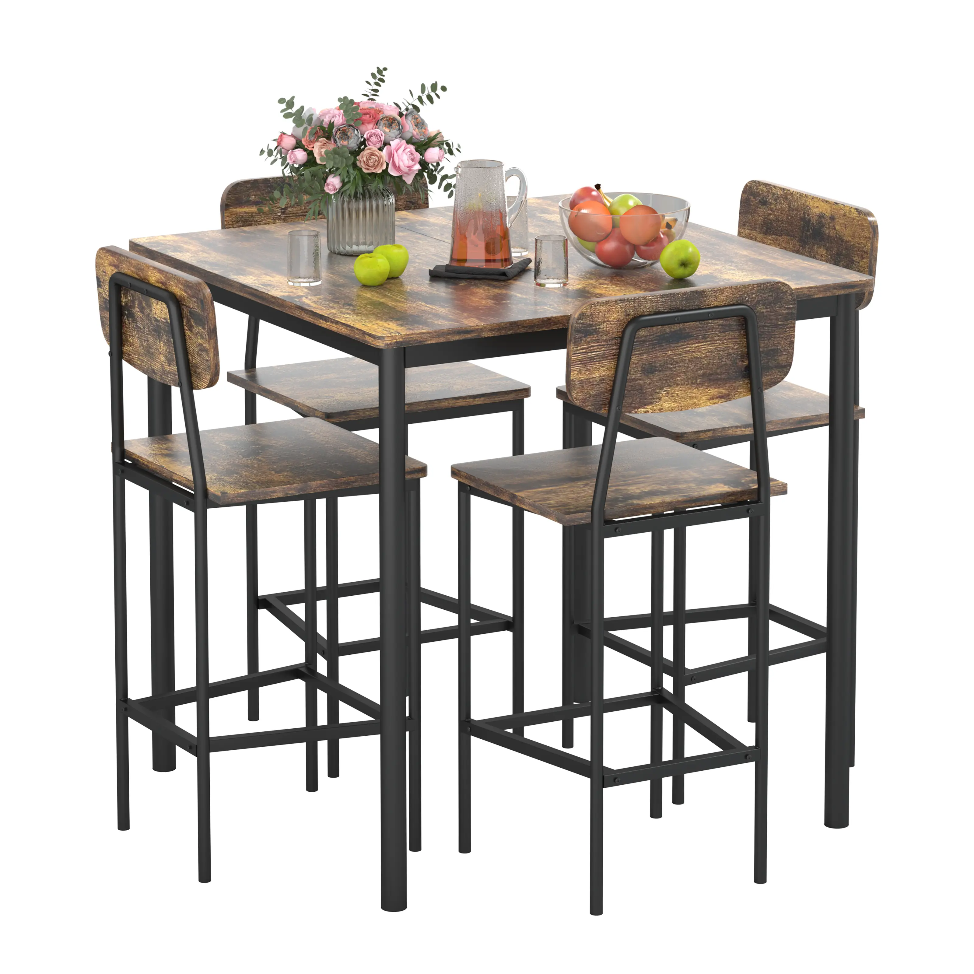 Dining Table Set for 4 – Space-Saving Retro Kitchen Table & Chair Set with Durable Metal Frame