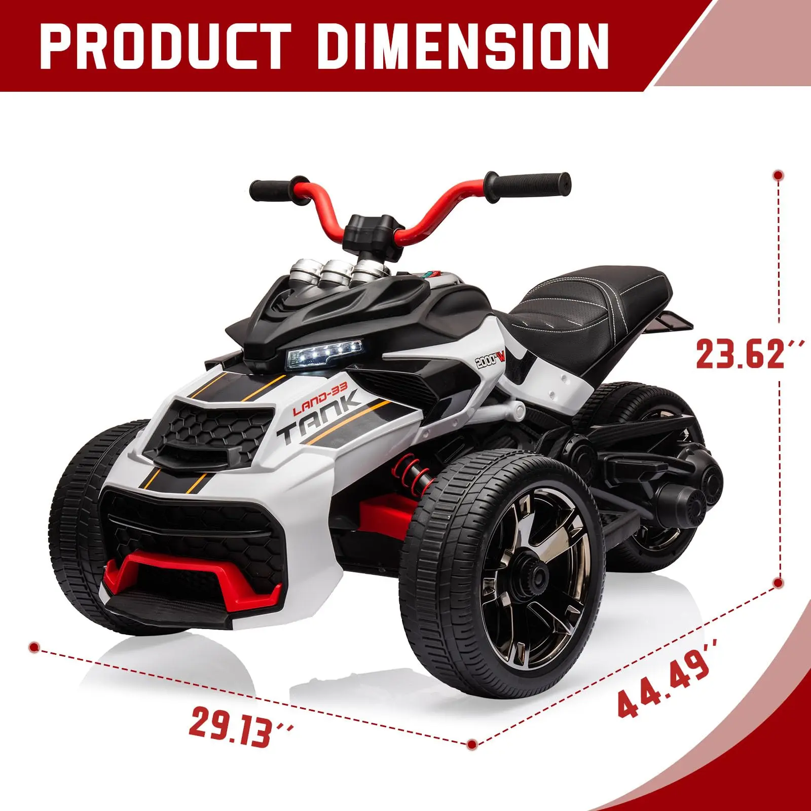 12V Electric 3-Wheel Ride-On Vehicle – Dual Motors, LED Lights, Music & USB, Fun for Kids Ages 3–7