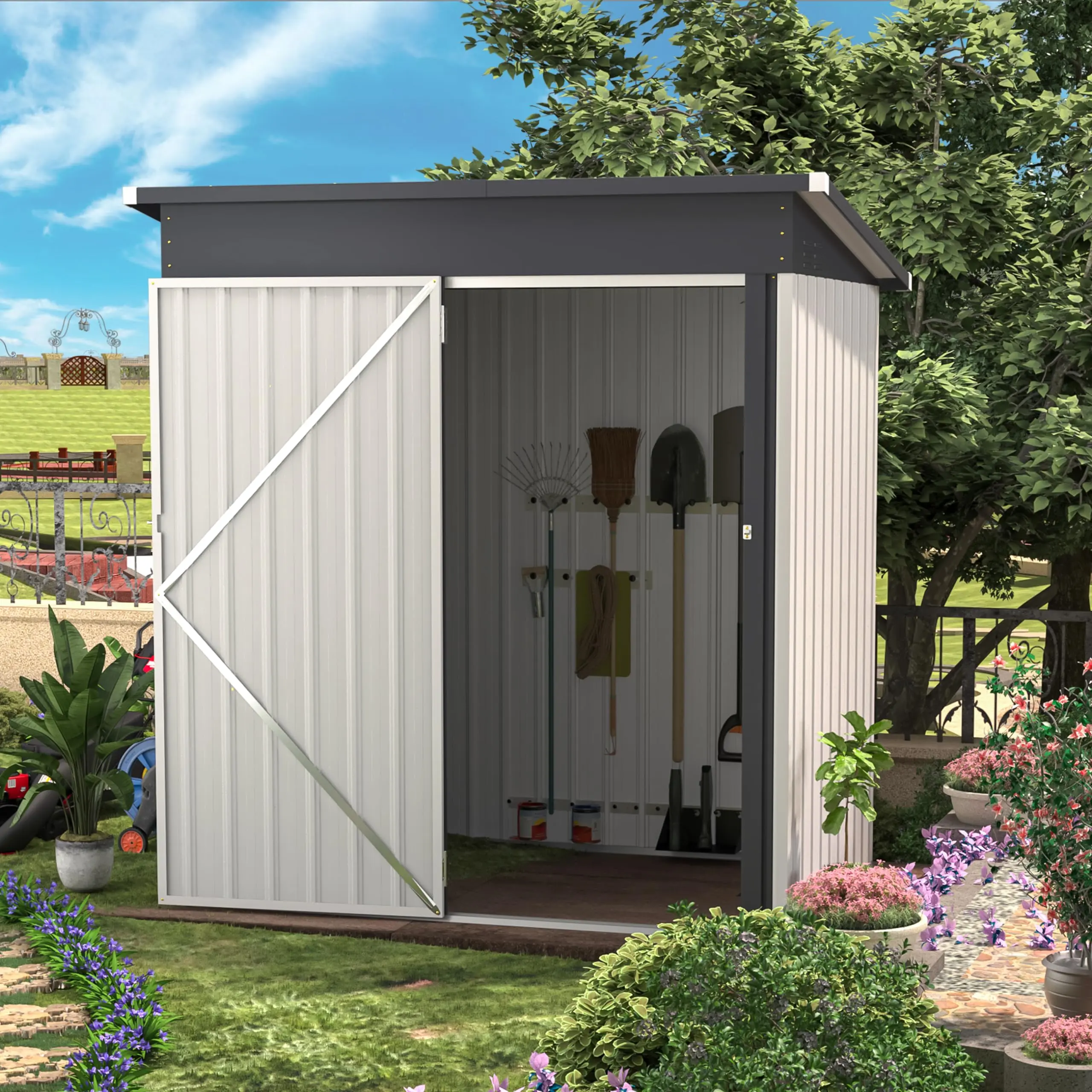 5' x 3' Modern Metal Outdoor Storage Shed, 16.6 sq. ft. space with lockable door, ideal for garden, backyard, patio, and tool storage