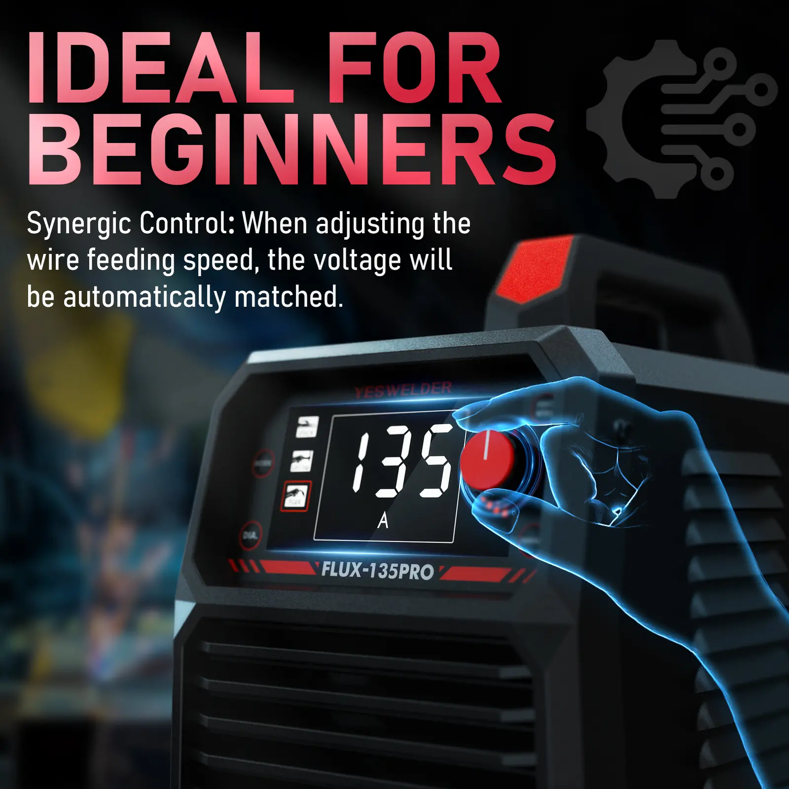 110V 135Amp Flux Core MIG Welder with LYG-L600A Welding Helmet | Gasless MIG/Lift TIG/Stick 3-in-1 Digital Display Welding Machine