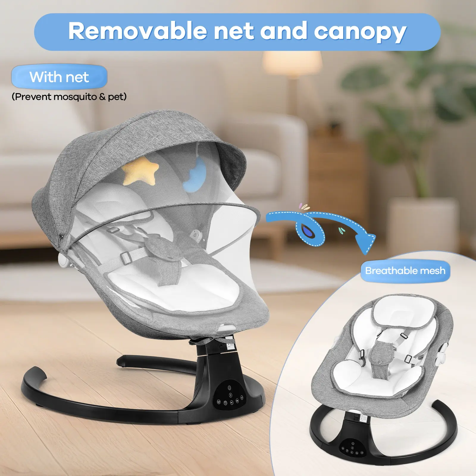 Baby Electric Bouncer & Swing – 5 Speeds, 10 Lullabies, Remote Control, Battery & Adapter Powered