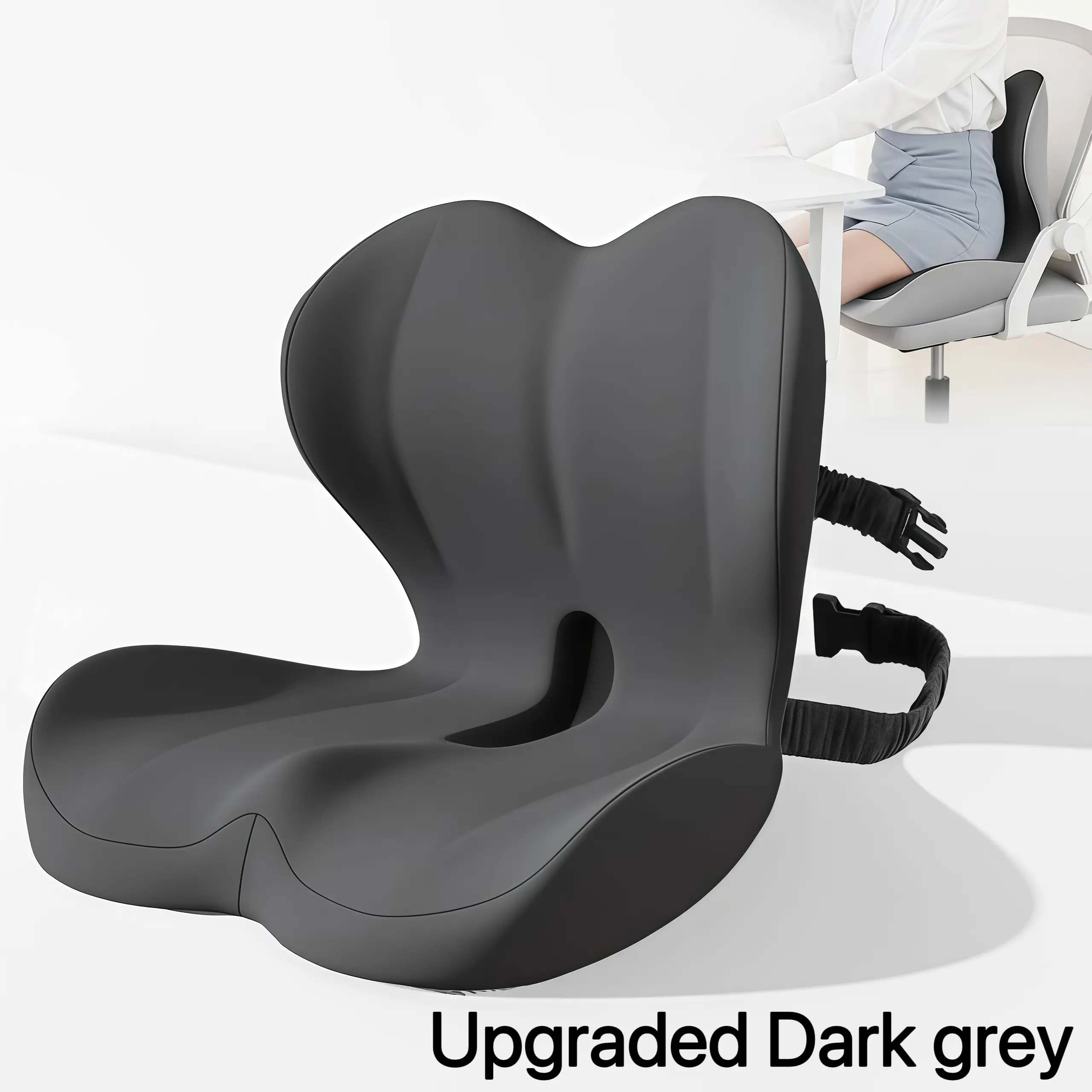 Ergonomic 2-in-1 Memory Foam Seat Cushion & Back Support Pillow - Non-Slip Tailbone Office Chair Pad for Sciatica & Lower Back Pain Relief, Car Drives Gift