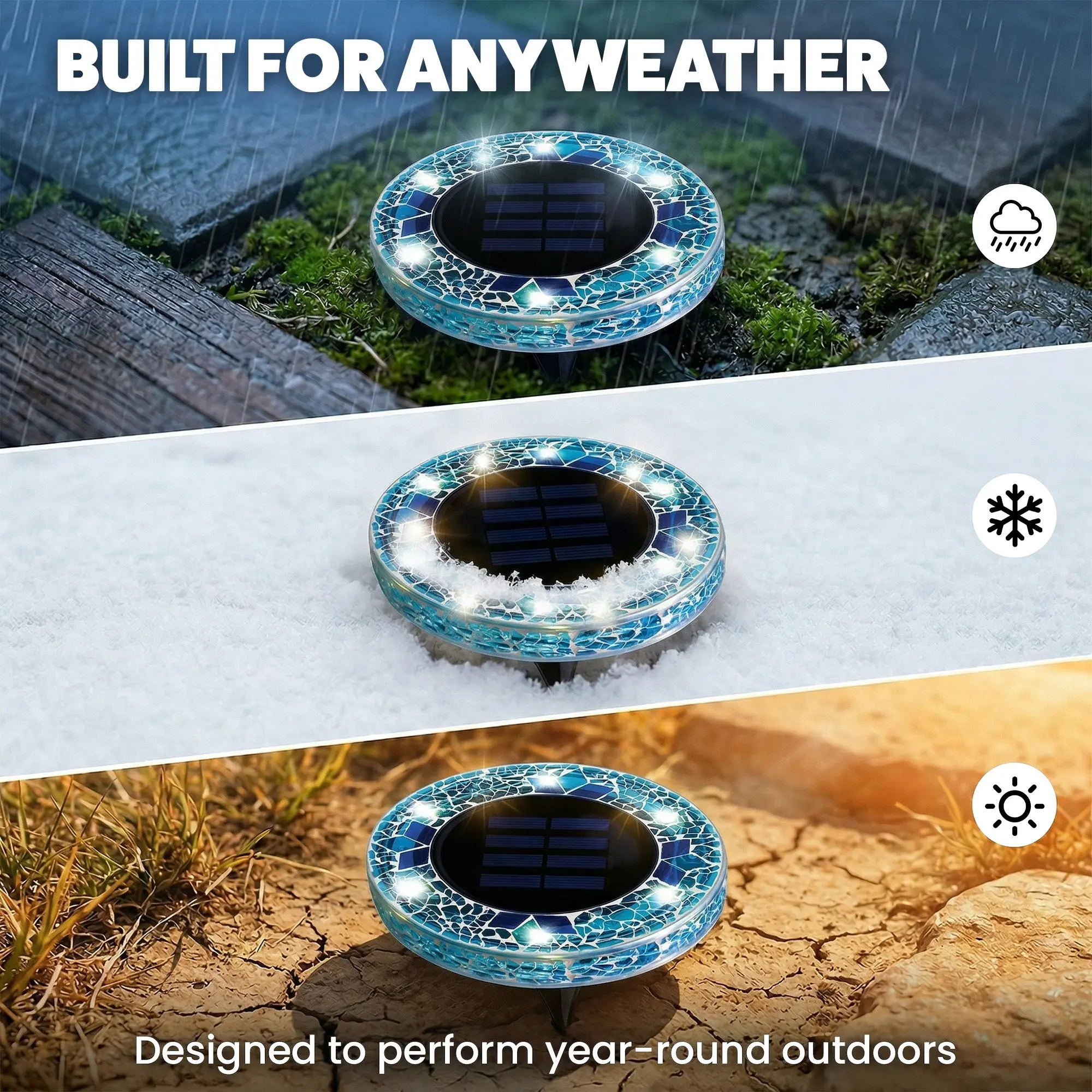 Solar Outdoor Mosaic Disk Lights, Waterproof Decorative Pathway LED Light, Auto On/Off