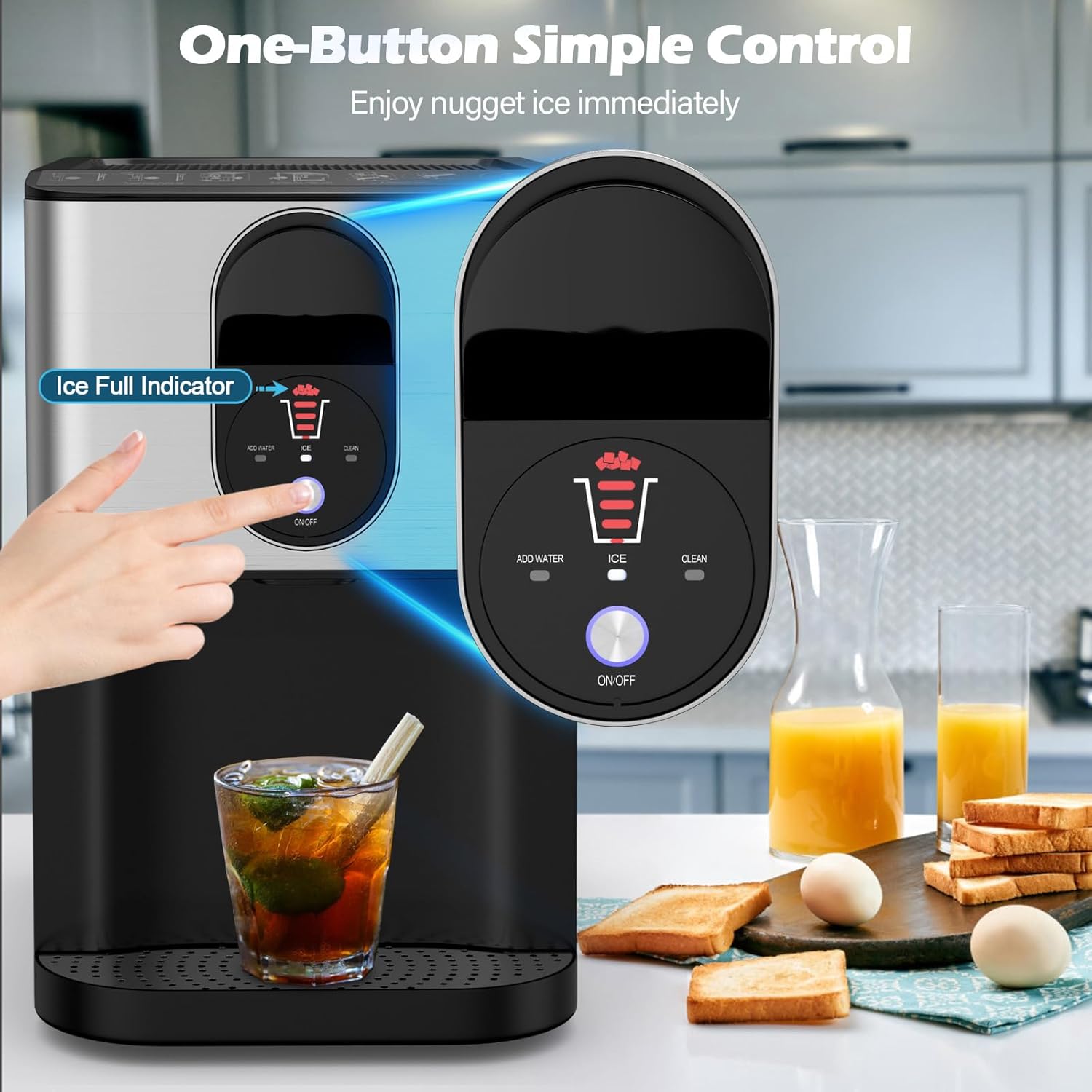 Ice Maker Countertop, 56 lbs/24 H Chewable Ice Making Machine w/Self-Cleaning System, Self-Dispensing Pellet Ice Machine w/ 0.63 gal Water Tank for Home & Kitchen