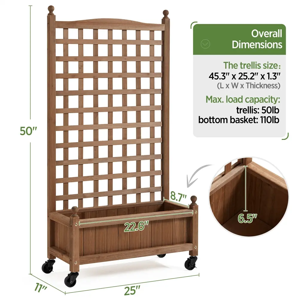 75/50" H Horticulture Garden Planter with Trellis for Vine Climbing Plants Garden Box Outdoor w/Drainage Holes Raised Garden Bed Garden Planter Box for Flowers