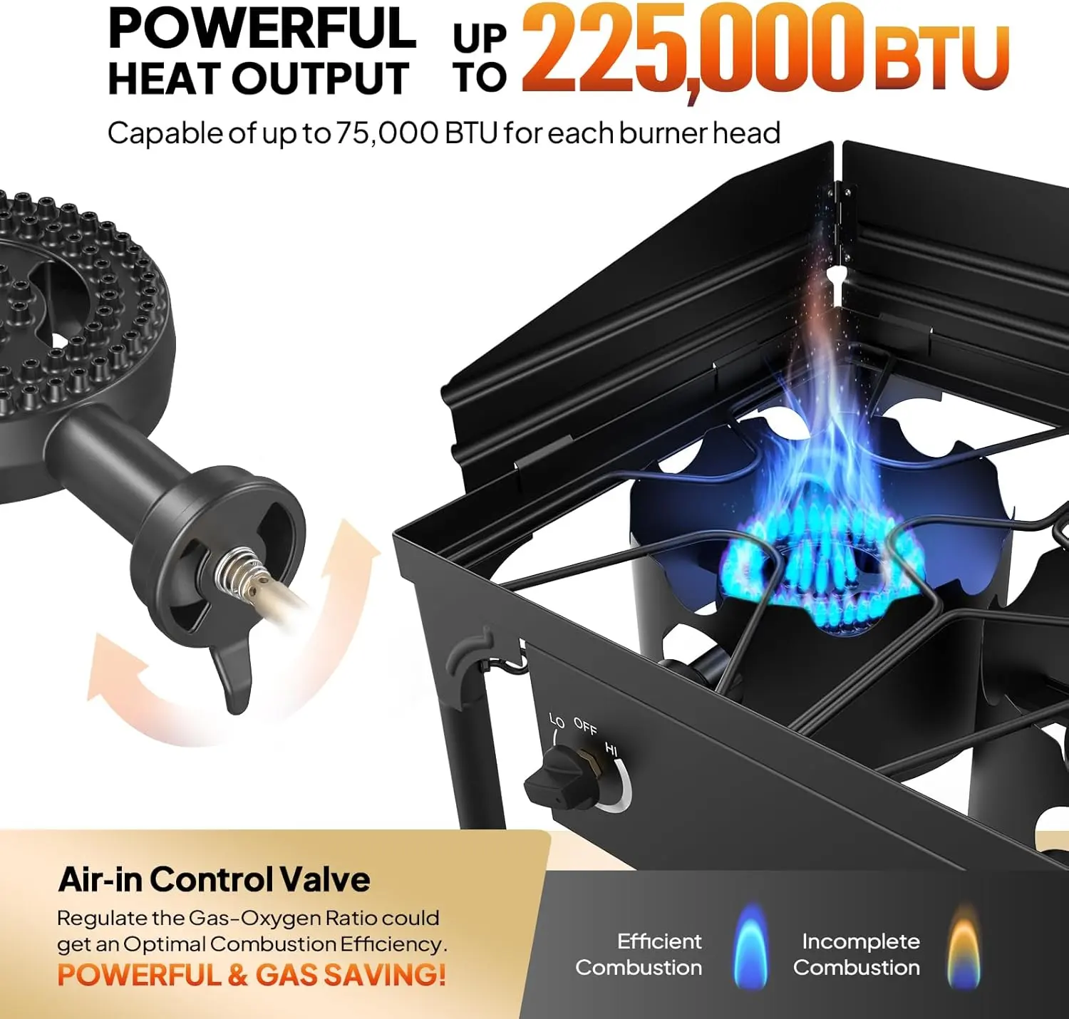 2/3 Burner Propane Gas Stove with Side Shelf & Carrying Bag, 150,000/225,000BTU Outdoor Burner with Wind Panel & CSA Listed Regulator, Picnic Cooker for Home Patio Cooking Camping