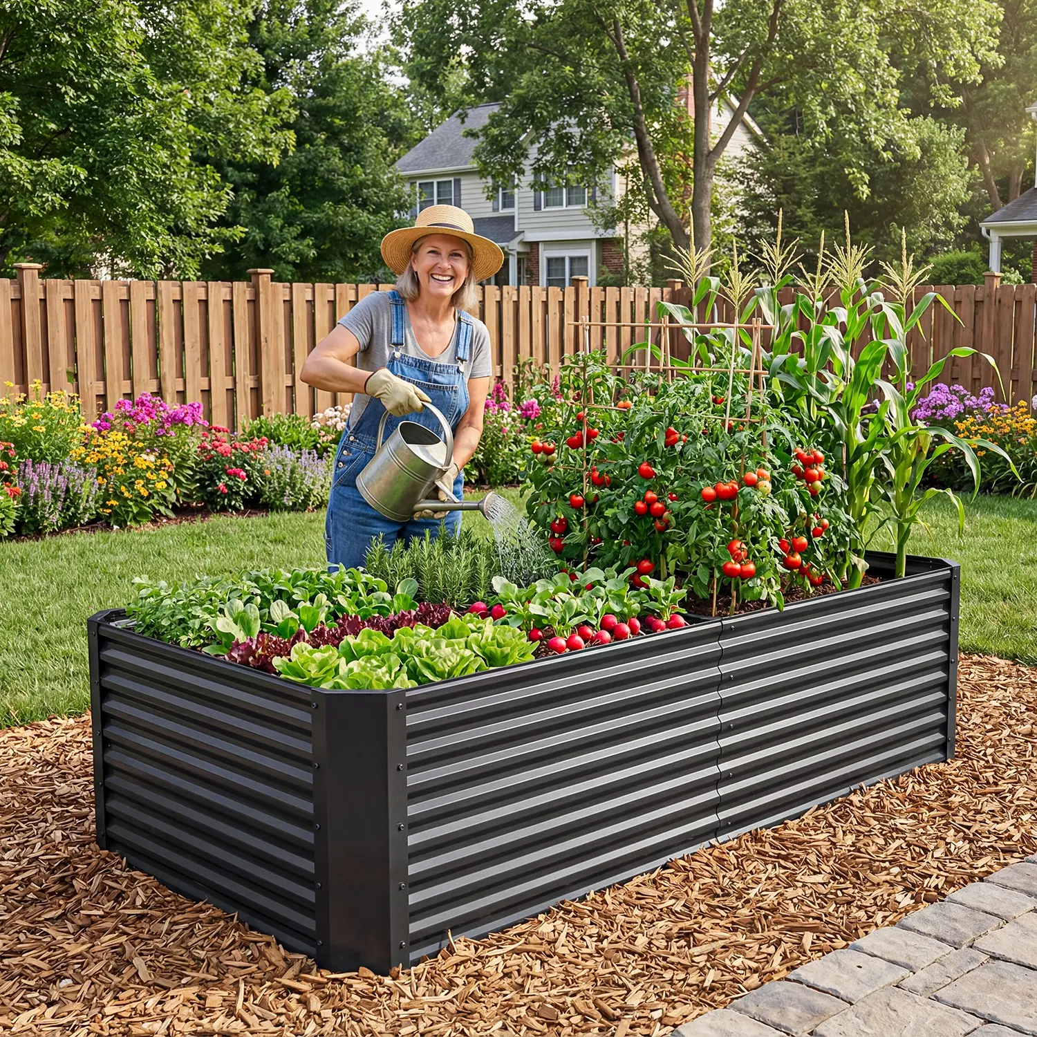 1pc Raised Garden Bed Kit, with Gloves & Tension Bar, Outdoor Patio Planter Box for Plants Vegetables Flowers