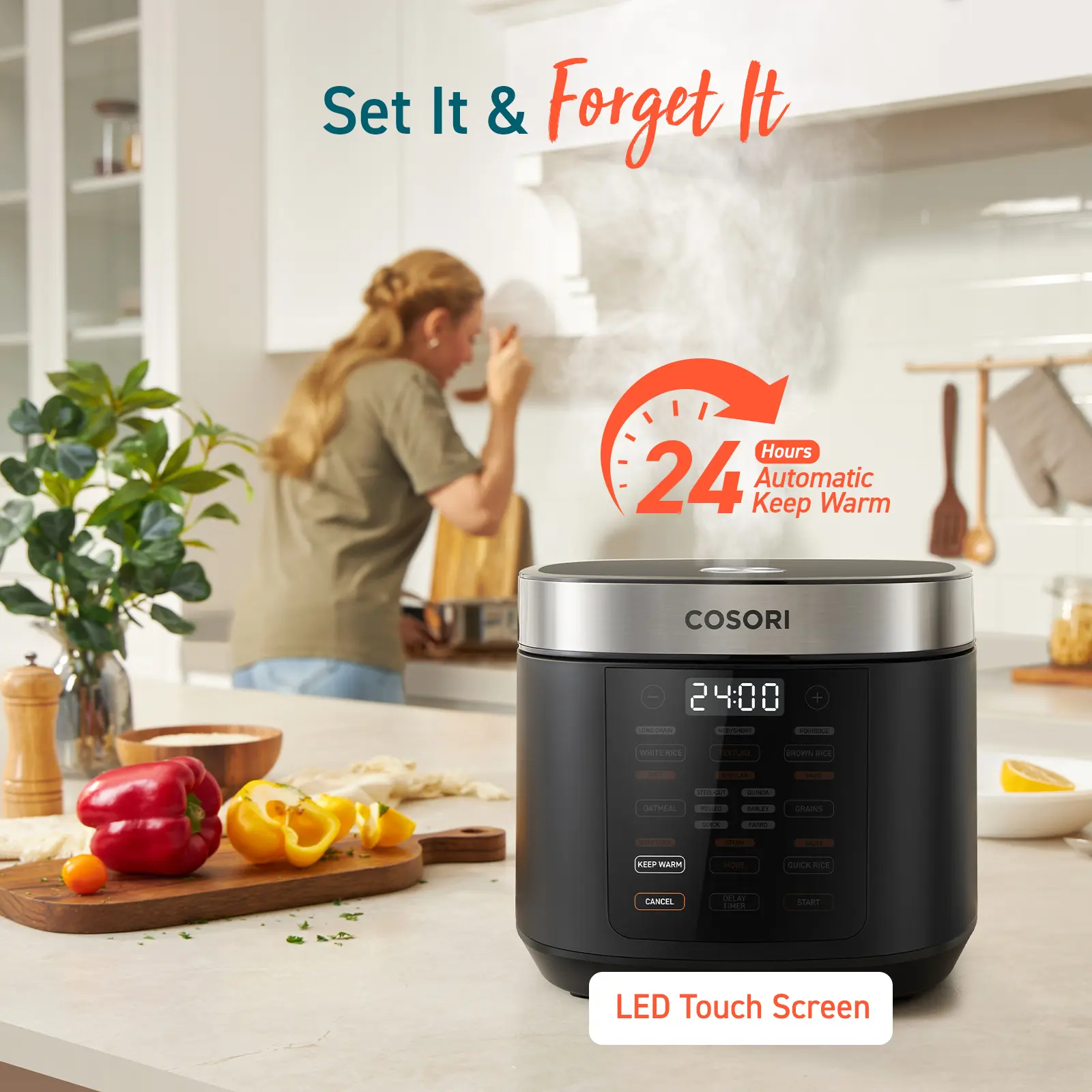 18-in-1 Multifunction Rice Cooker – 5QT Programmable Cooker with Steam, Slow Cook, 24H Keep Warm & Fuzzy Logic