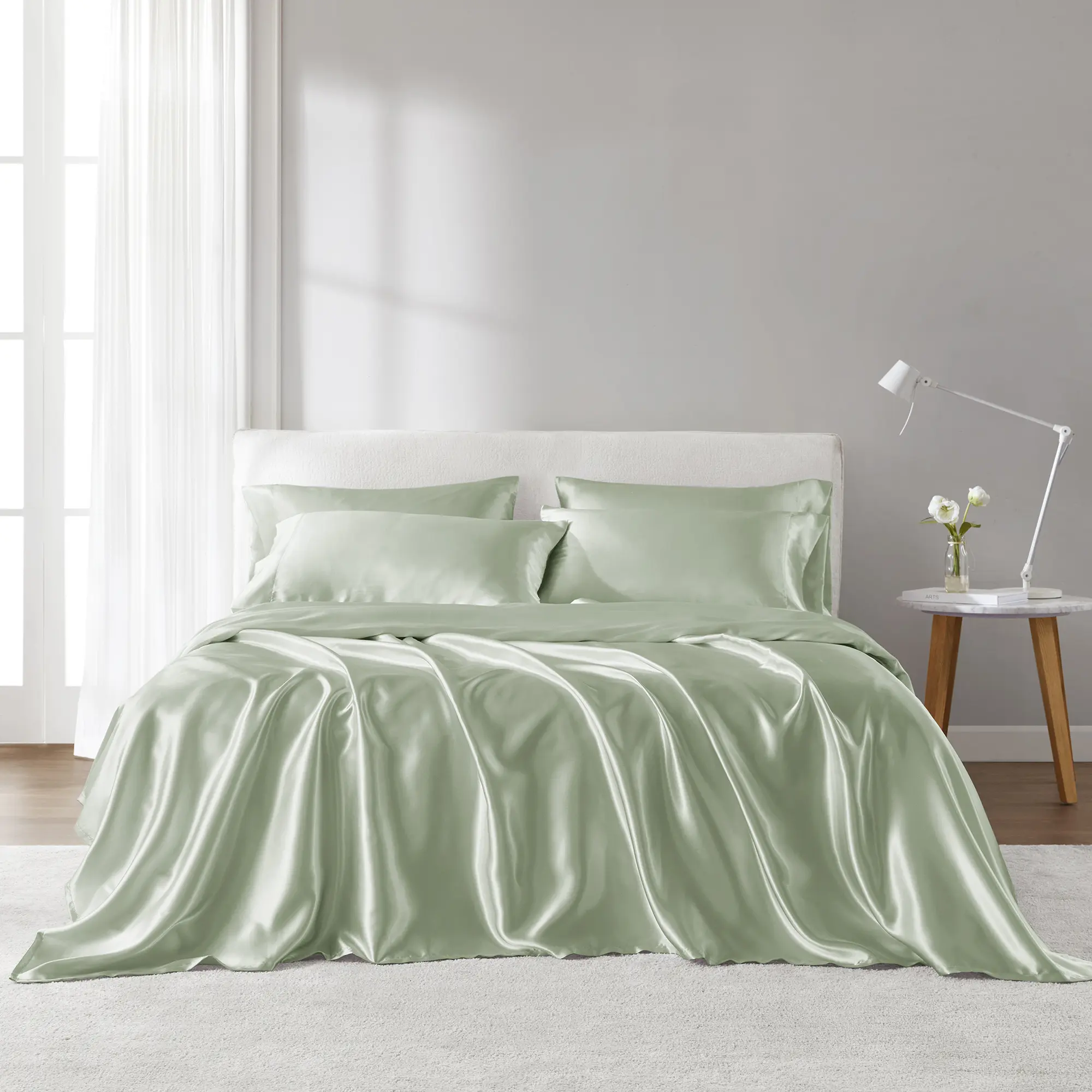 6 Piece Solid Color Satin Sheets Set