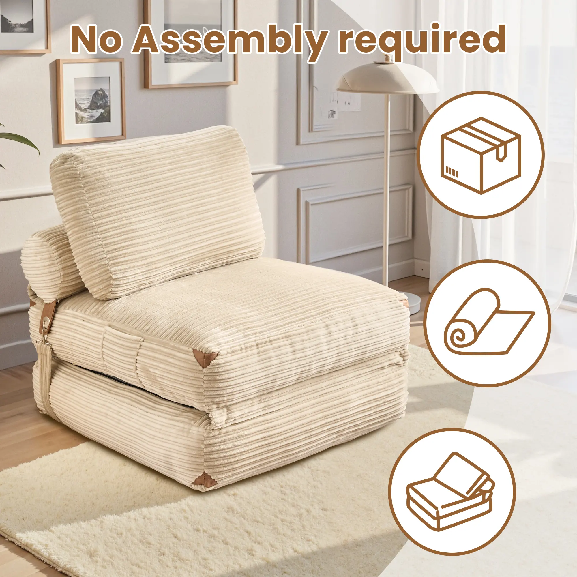 Foldable Cloud Sofa Bed,Convertible Sleeper Chair with Pillow Foldable Mattress with Back Support, Portable Fold Out Chair Bed Comfy Floor Sofa Lounge for Living Room Bedroom