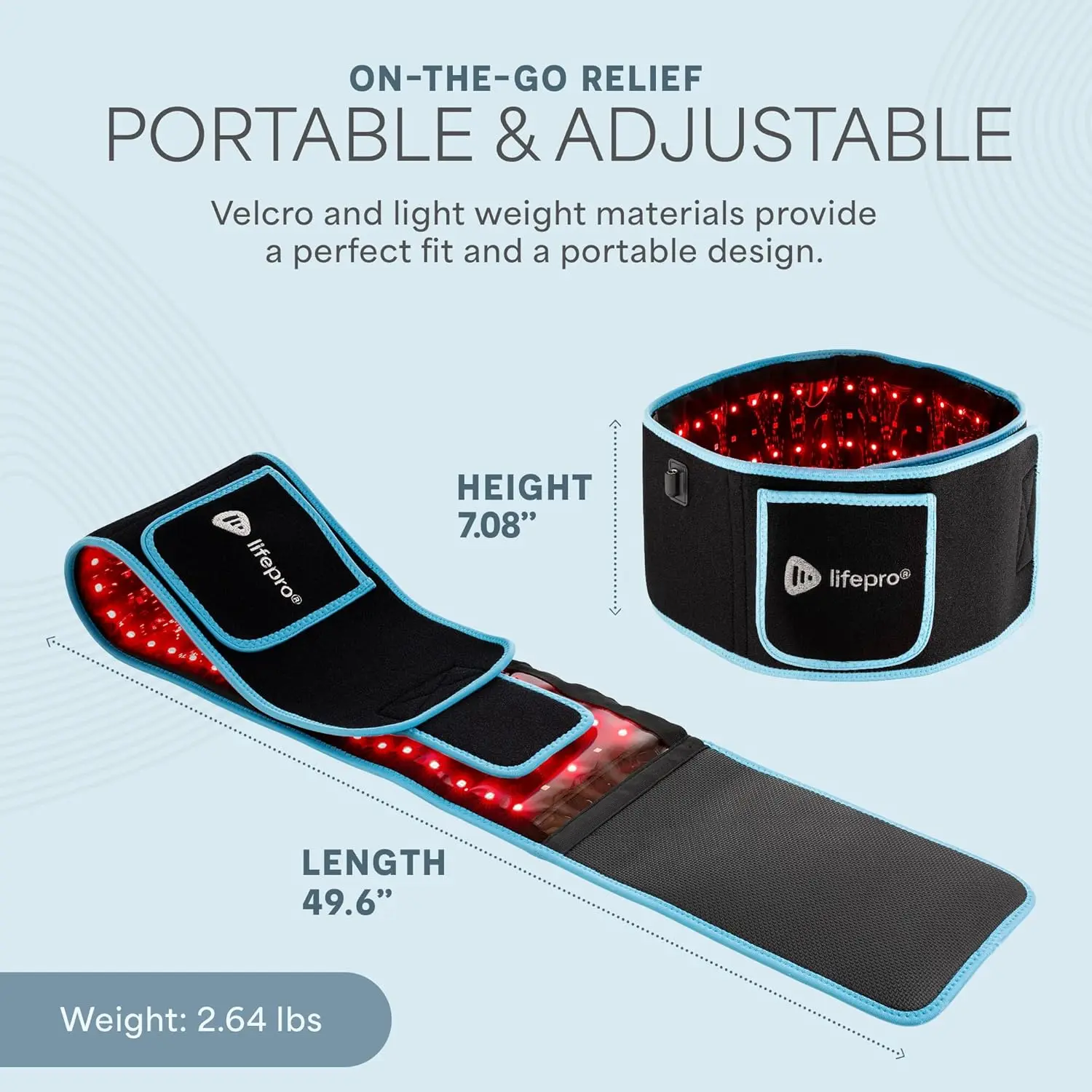 Red Light Therapy Belt – 660nm Red & 850nm NIR LEDs, Portable Wraparound Design with Remote Control