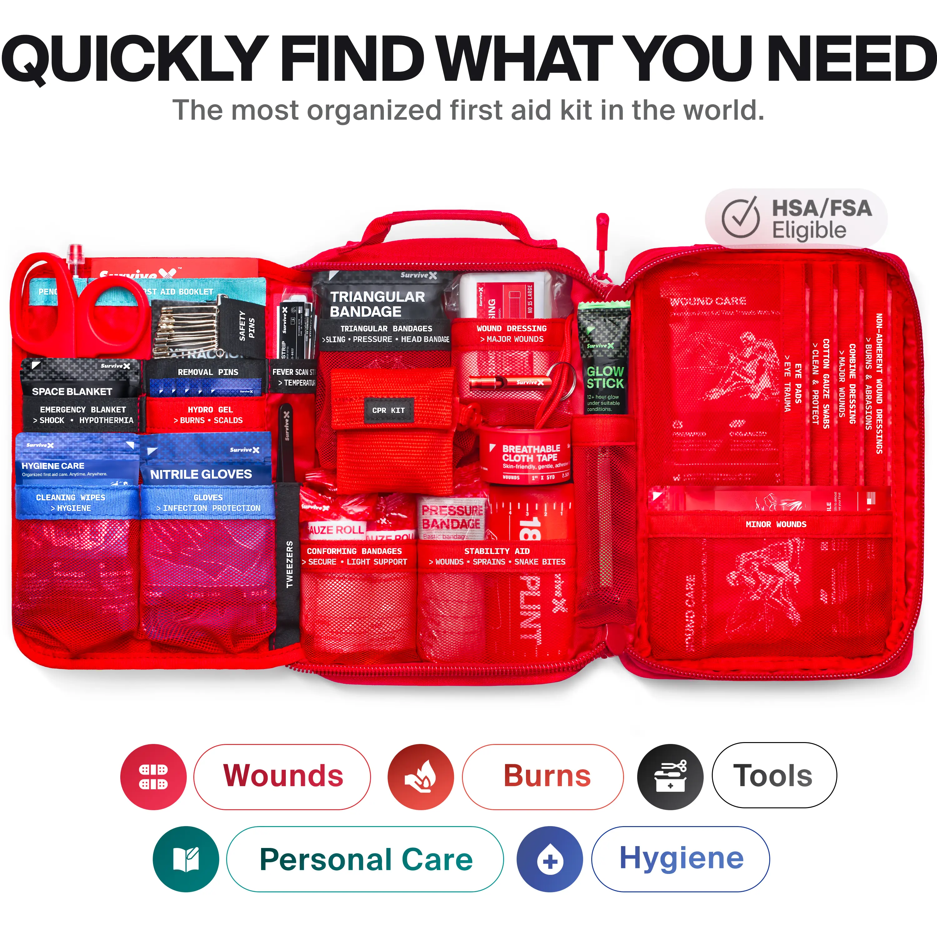 Large Comprehensive First Aid Kit Ideal for Car, Travel & Home - Emergency Kit for Hiking, Camping, Backpacking and Outdoors