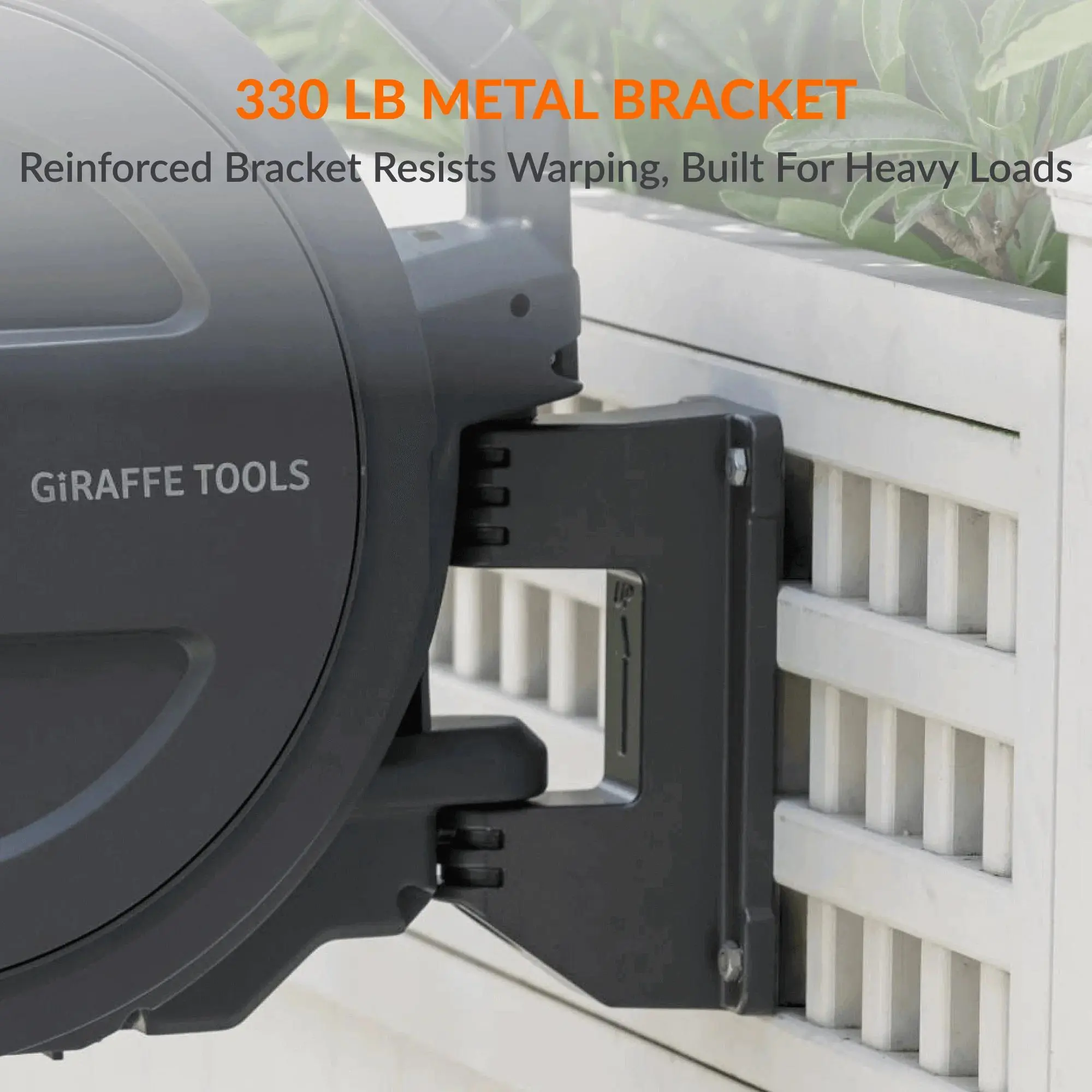 78ft-130ft 330LB Metal Bracket Retractable Garden 5/8in 1/2in , Wall Mounted Water Hose Reel with 180° Swivel, Any Length Lock, 9 Pattern Hose Nozzle