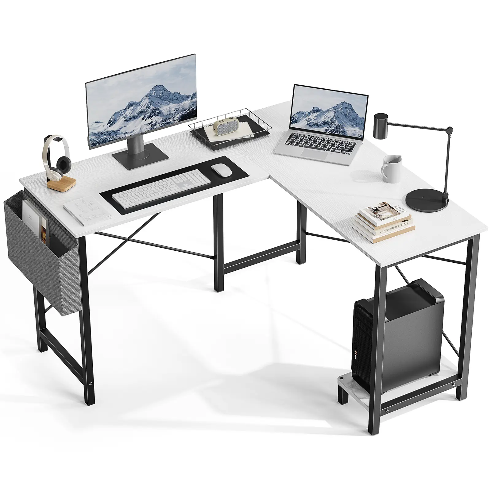 L-Shaped Computer Desk – Spacious Corner Workstation with CPU Stand, Storage Bag & Sturdy Design for Home Office or Gaming