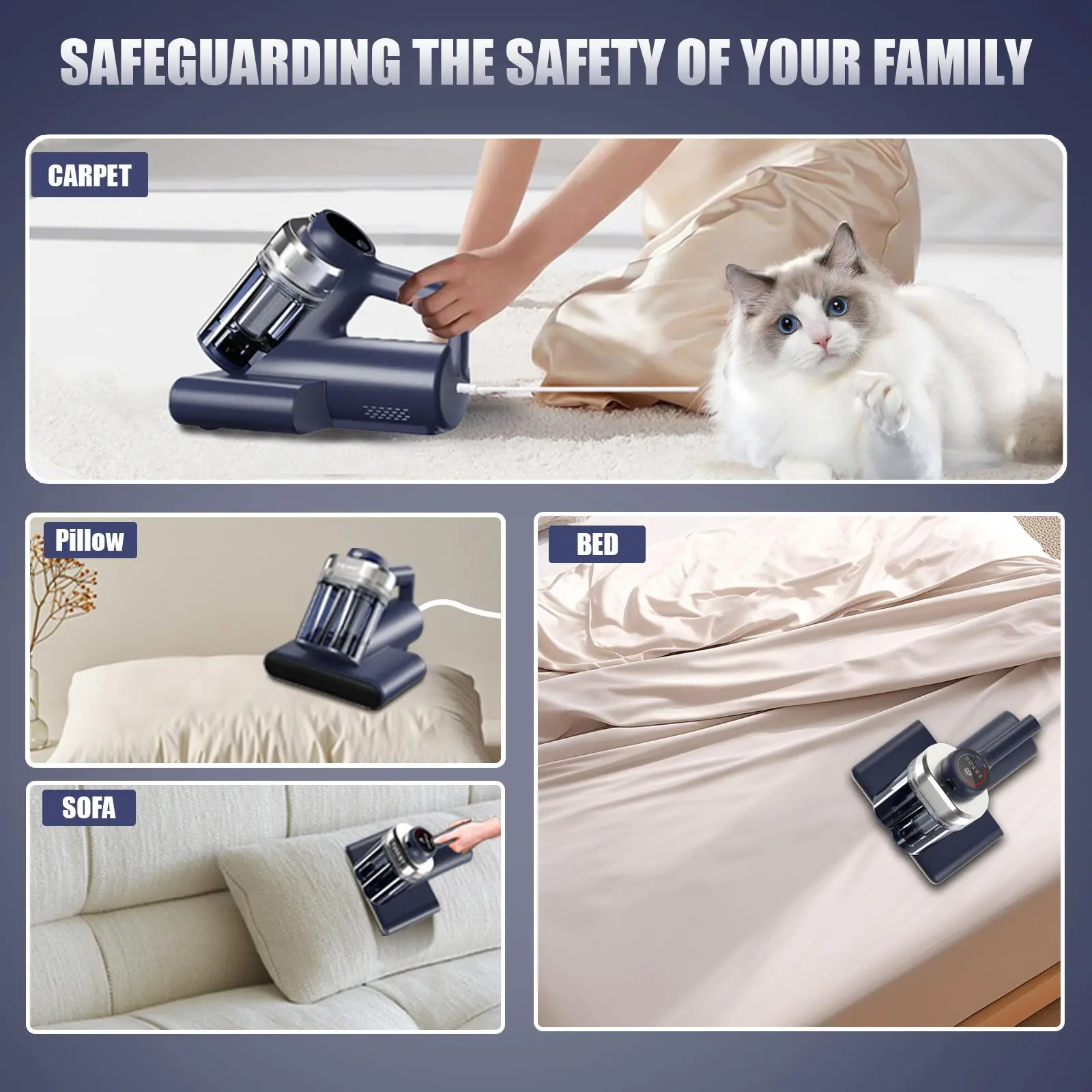 Mattress Vacuum Cleaner for Dust Mites – 16KPa Powerful Suction, UV-C Sterilization, 149°F Hot Air & HEPA Deep Cleaning