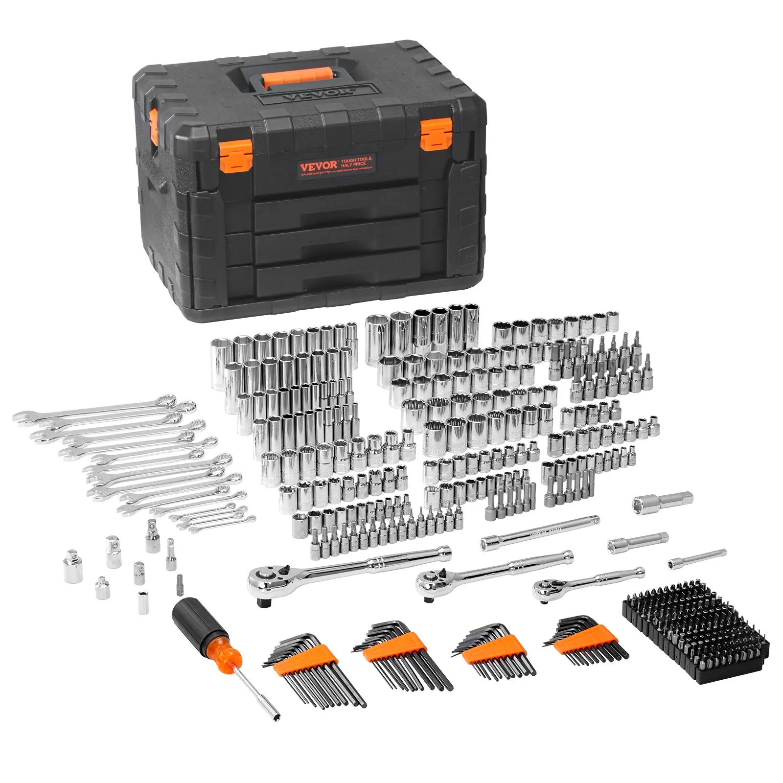Mechanic Tool Kit, 145/205/450-Pc Automotive Work Tools Set with 1/4"-3/8"-1/2" SAE & Metric Sockets, Storage Case, Vehicle Accessories, Cars Accessories & Car Stuff