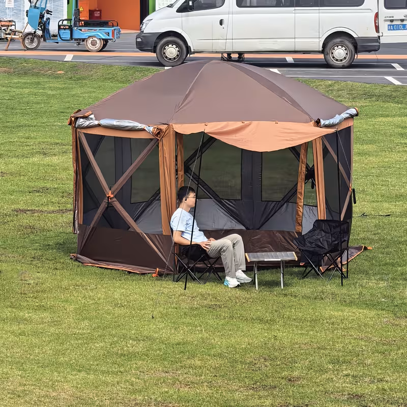 Hexagonal Tent Large Canopy Quick-Opening Automatic Sunshade Tent Beach Yurt Camping Outdoor Large Tent
