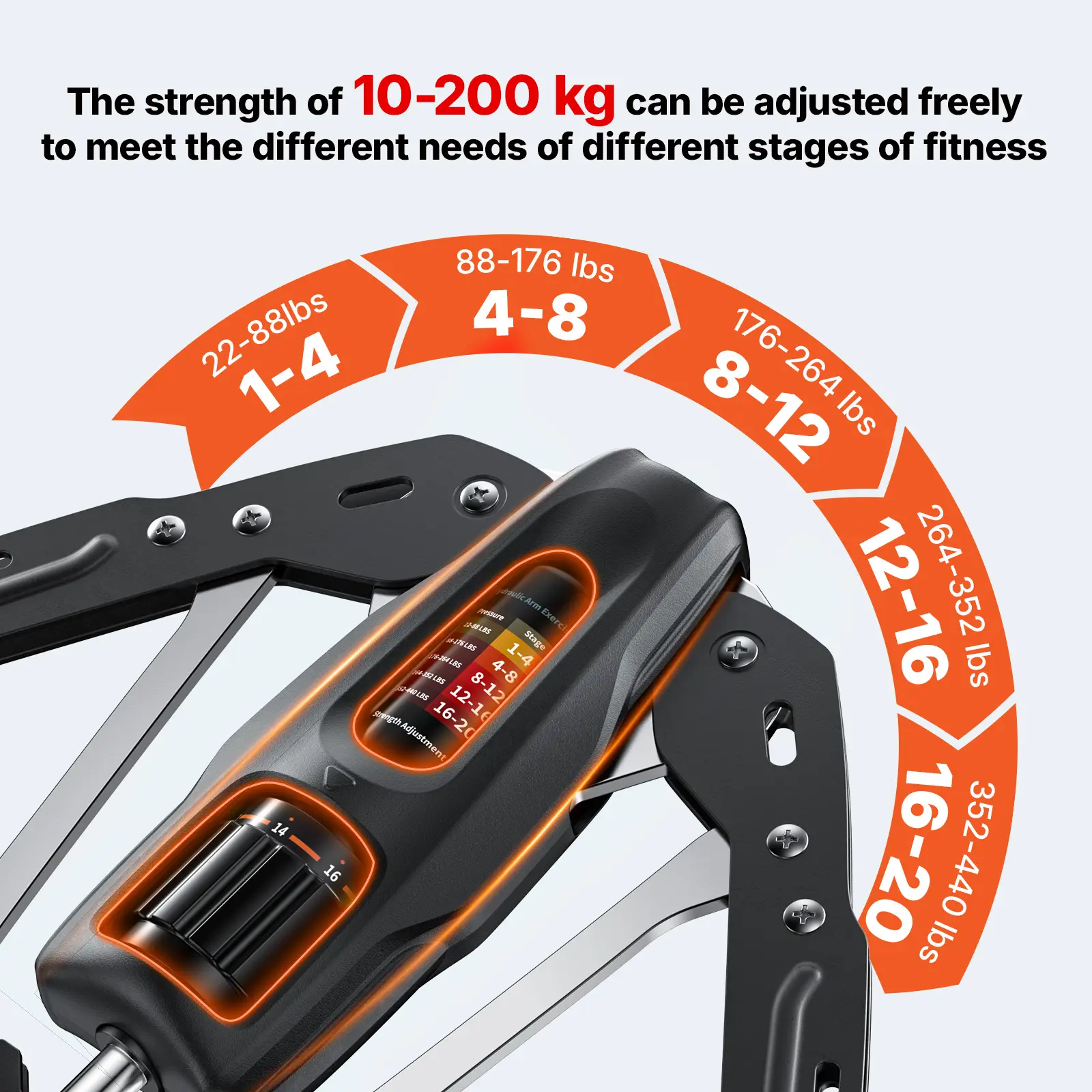 Hydraulic Arm Trainer – Adjustable 22–440 lbs Resistance, Foldable Upper Body Strength Machine with Counter for Home Workout