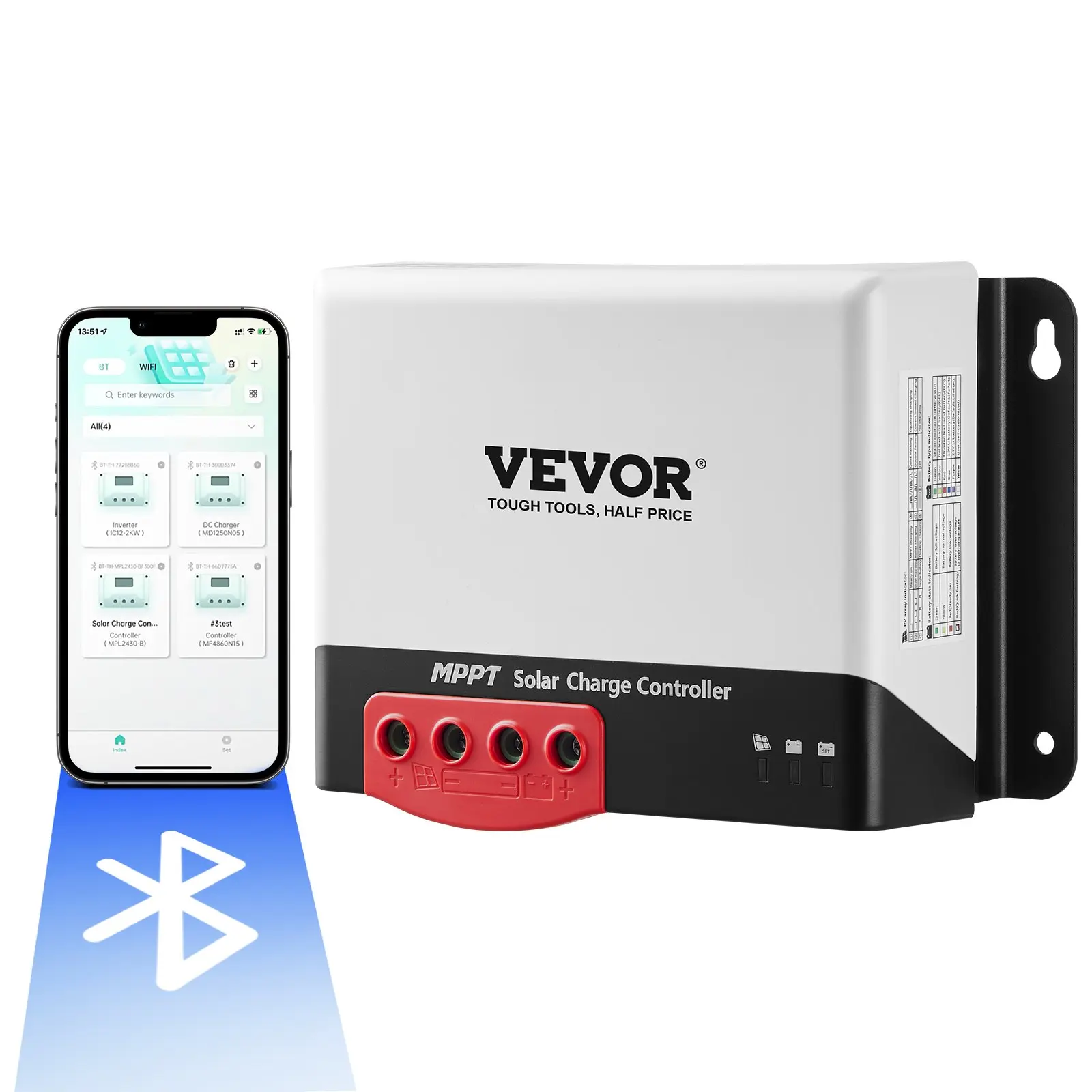 Pro-Grade 50A  Solar Charge Controller - 12V/24V Auto DC Input Panel Regulator Charger with Bluetooth Module for Lithium, Sealed, Gel & AGM Batteries, Off-Grid RV & Marine System