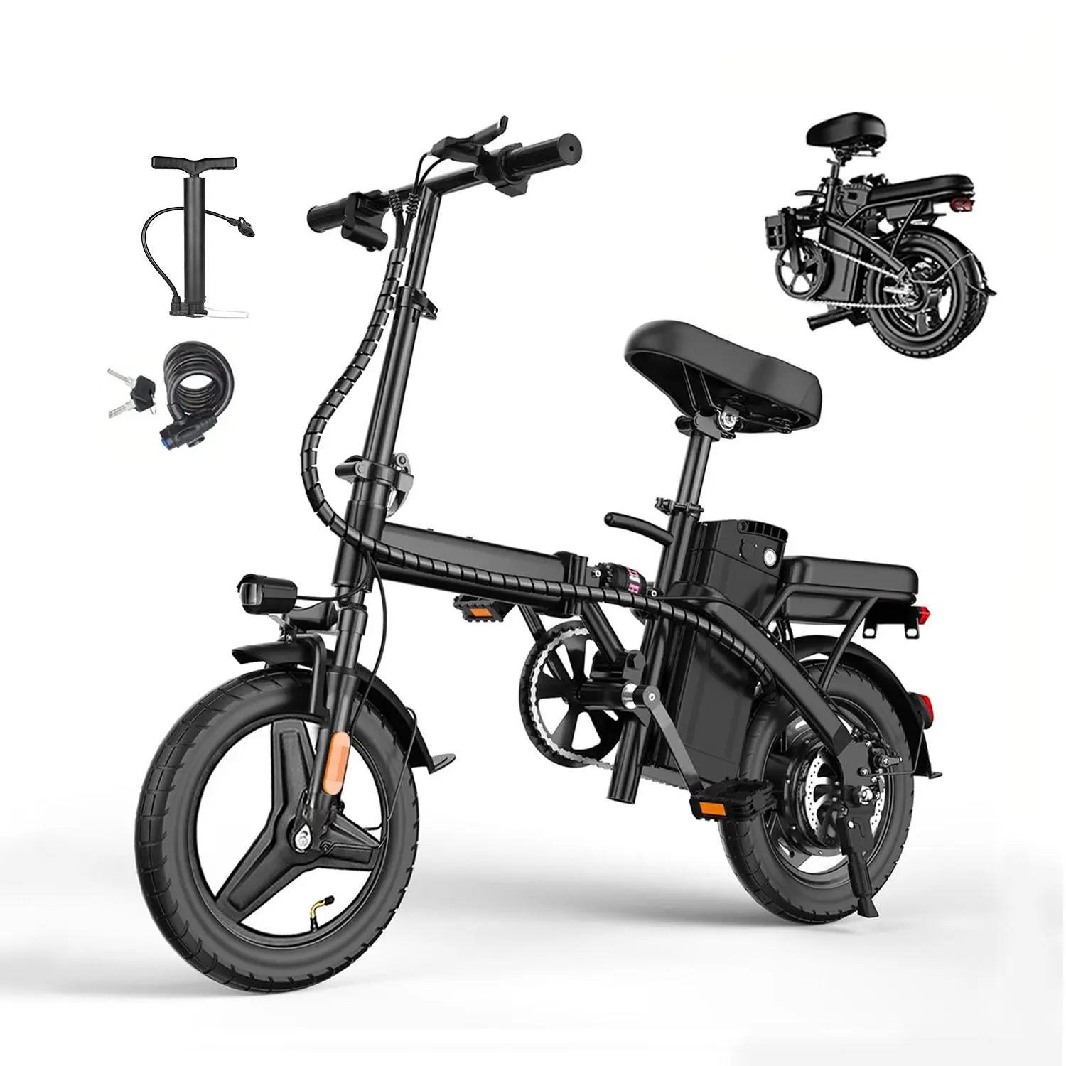 750W Folding Electric Bike – 20+ MPH Compact E-Bike with 30+ Mile Range, Suspension & Removable Battery