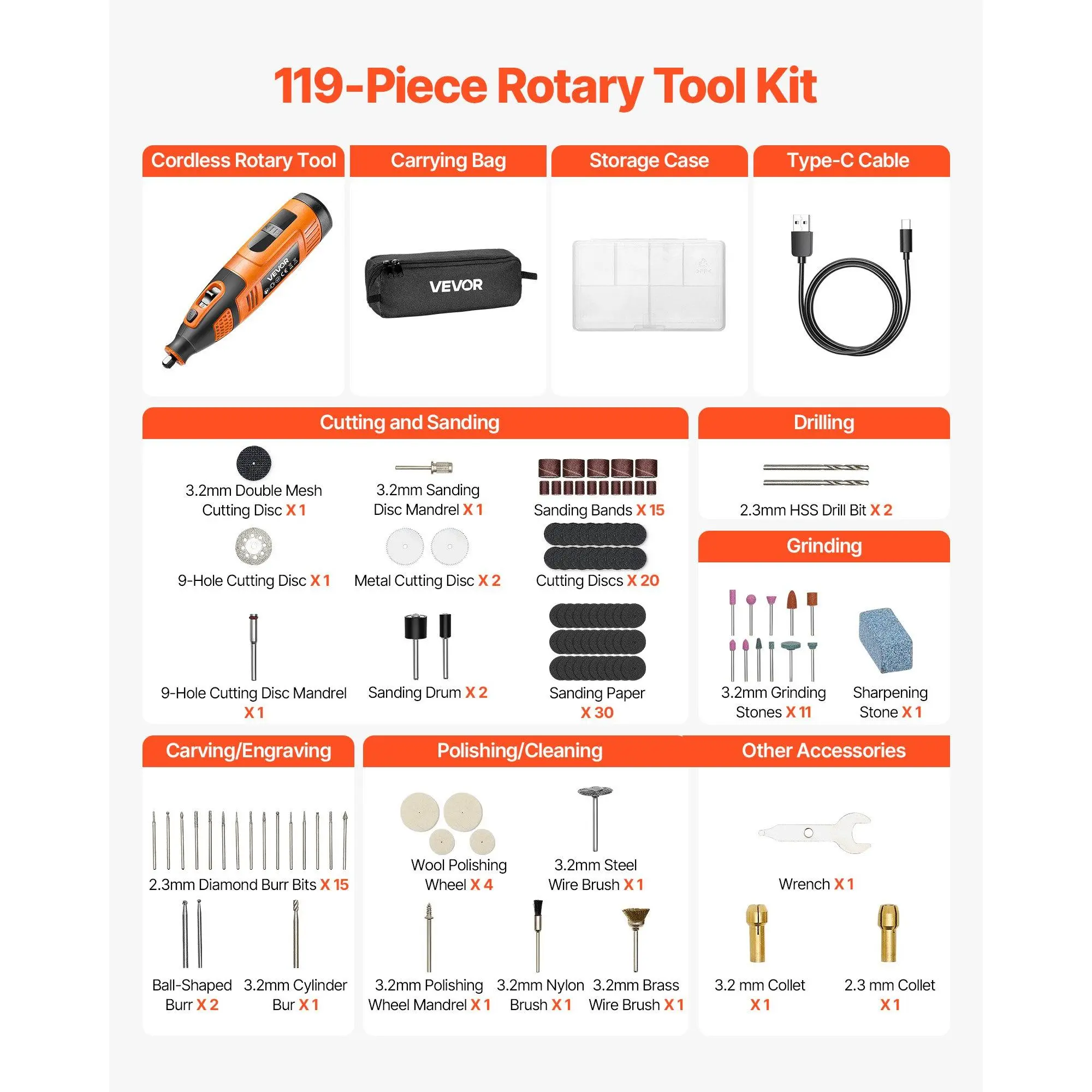 Premium 119-Piece Cordless Mini Rotary Tool Kit - 28-Speed Portable Power Multi-Purpose Tool for DIY Crafts, Engraving & Sanding