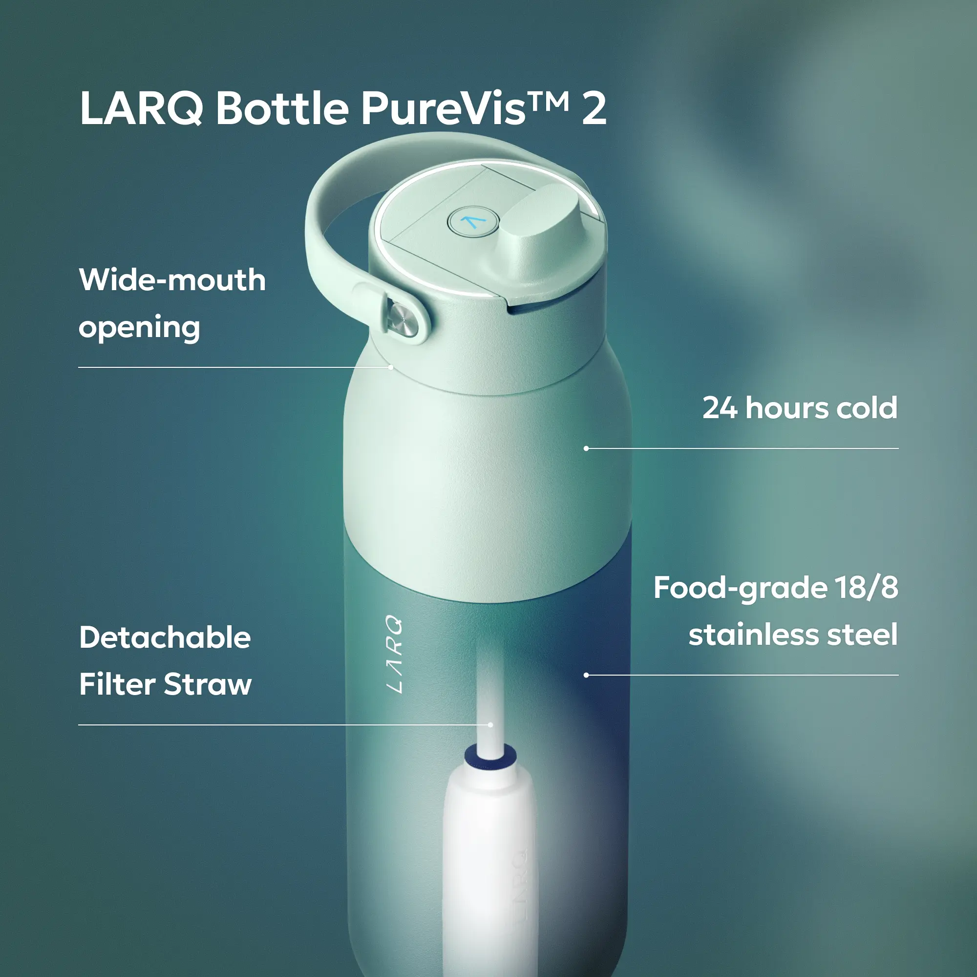 Self Cleaning Water Bottle - UV Water Purifier with Filter Straw, Smart App Hydration Tracking, Insulated Stainless Steel