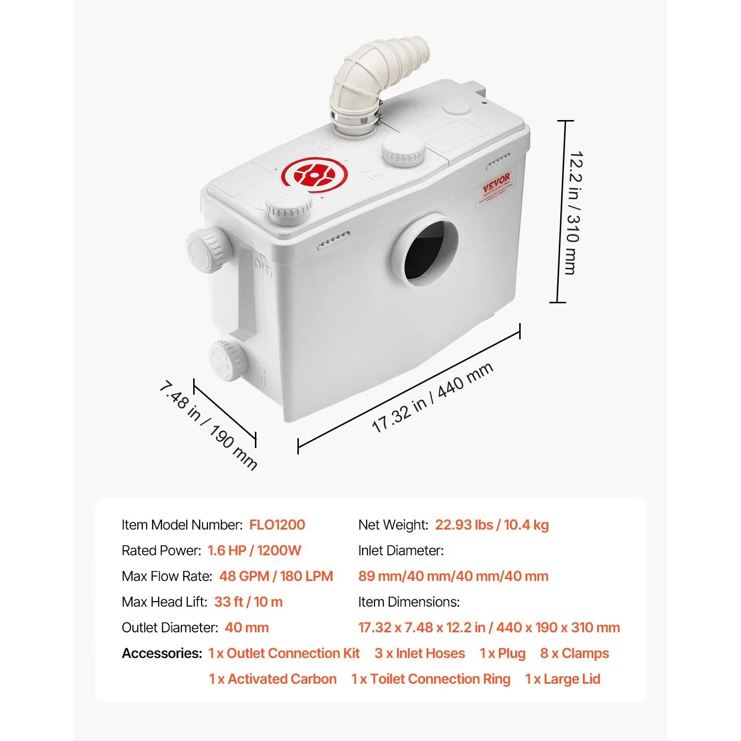 Pro-Grade 700W Macerator Pump - 9600 L/h Heavy Duty Sewerage Sump Pump with 3 Water Inlets for Toilet, Basement, Kitchen & Sink