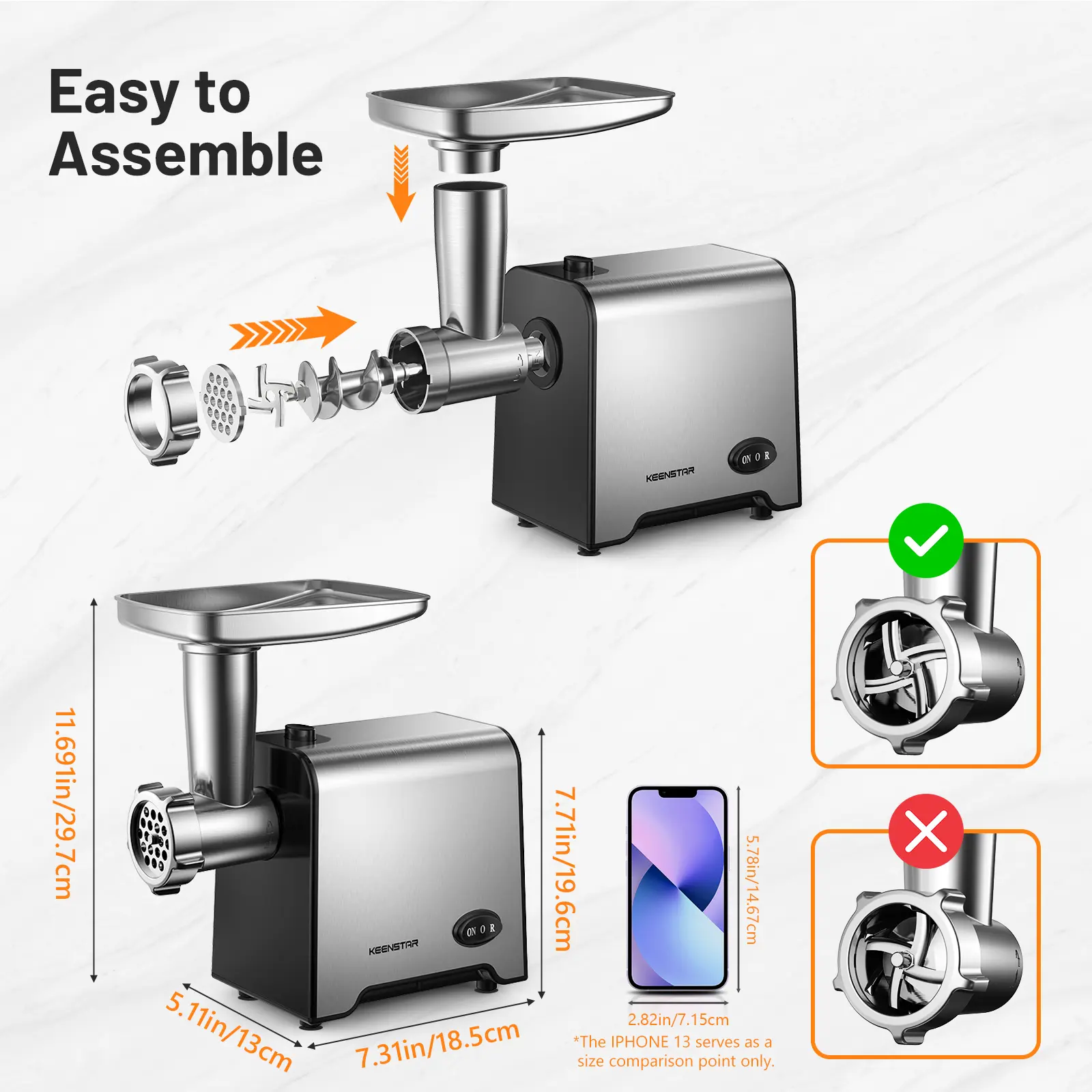 Electric Meat Grinder & Sausage Stuffer – 450W (3000W Max) Stainless Steel Food Grinder with 3 Plates & Kubbe Kit