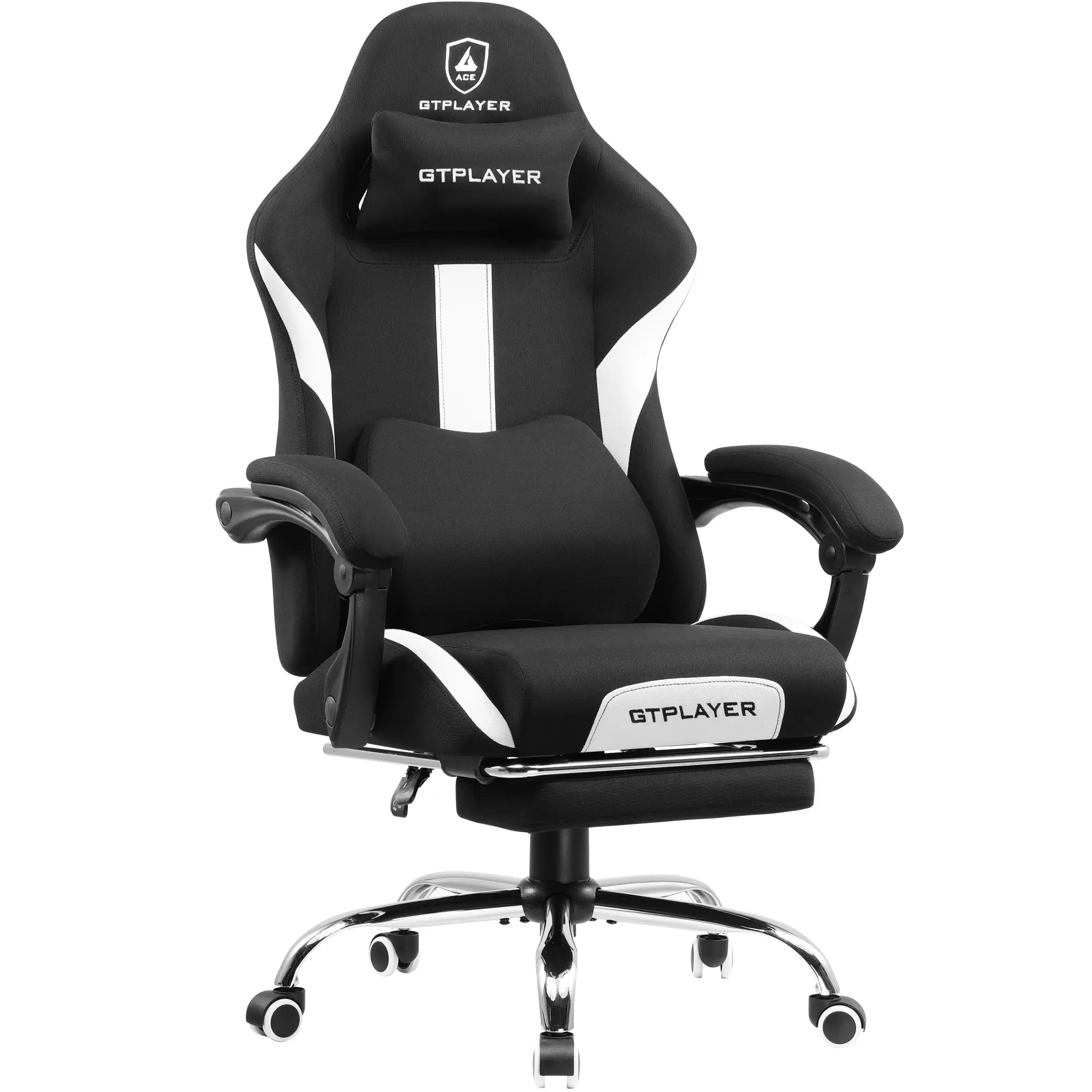 PU Leather Computer Gaming Chair - Ergonomic 360° Swivel Office & Man Cave Furniture with Padded Arms, Footrest, Lumbar Support, Headrest, Height Adjustment (Pearl White)